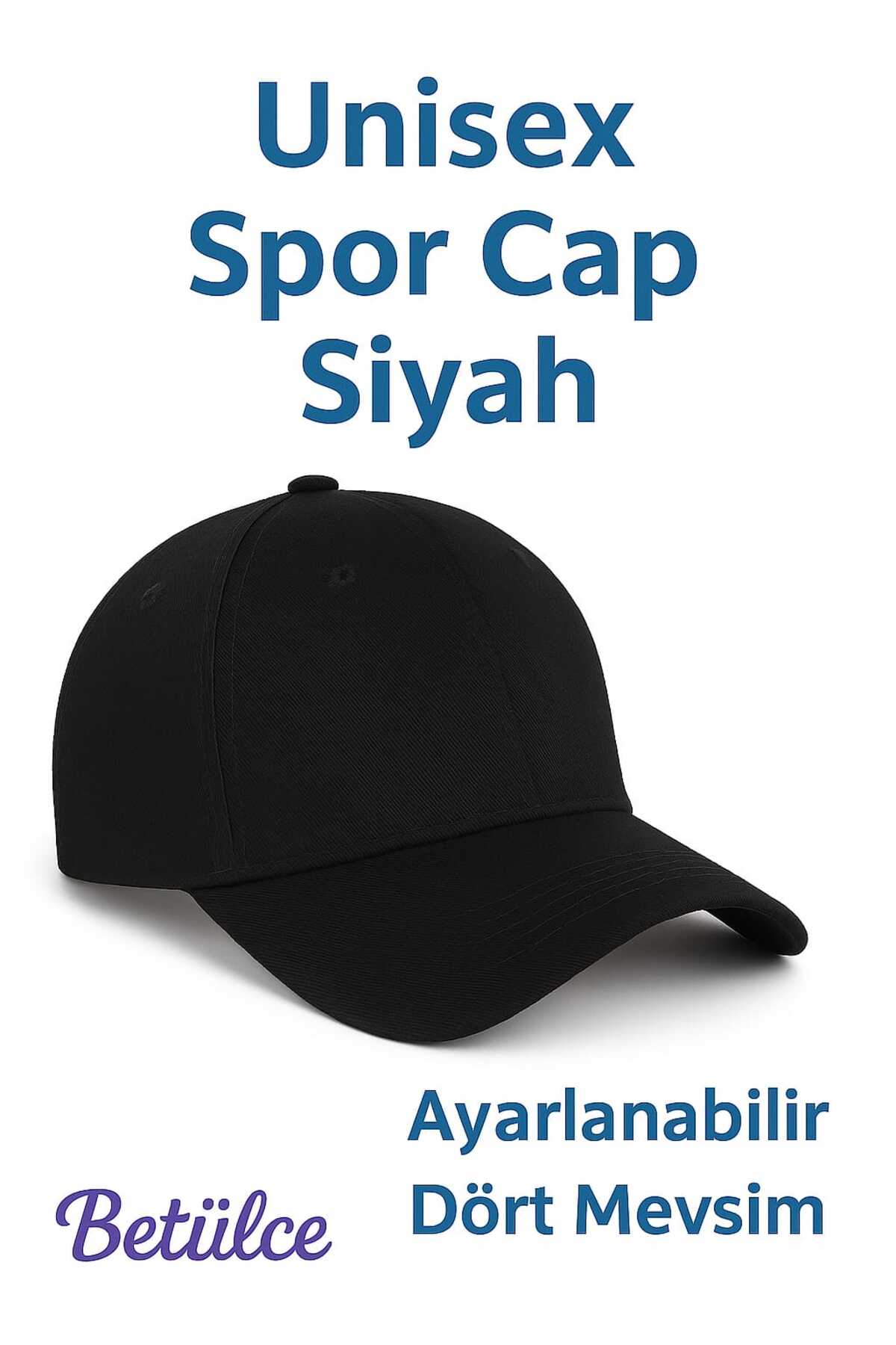 Betülce  Unisex Siyah Spor Cap – Ayarlanabilir, Dört Mevsim Basic Şapka - Görsel 3