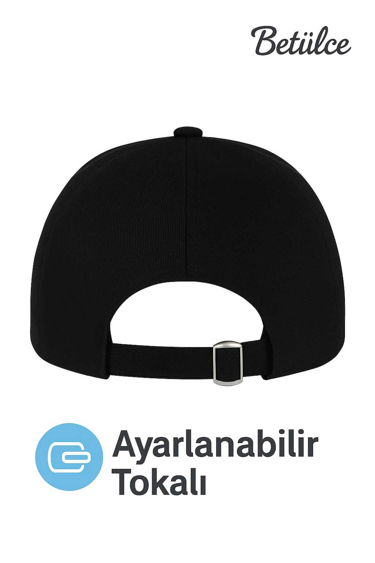 Betülce Siyah Spor Şapka Unisex Arkası Cırtlı Ayarlanabilir Kadın Erkek görsel 2
