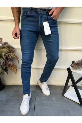 ENERJİN Erkek Slim Fit Likralı Kot Pantolon Orta Blue Tırnaklı