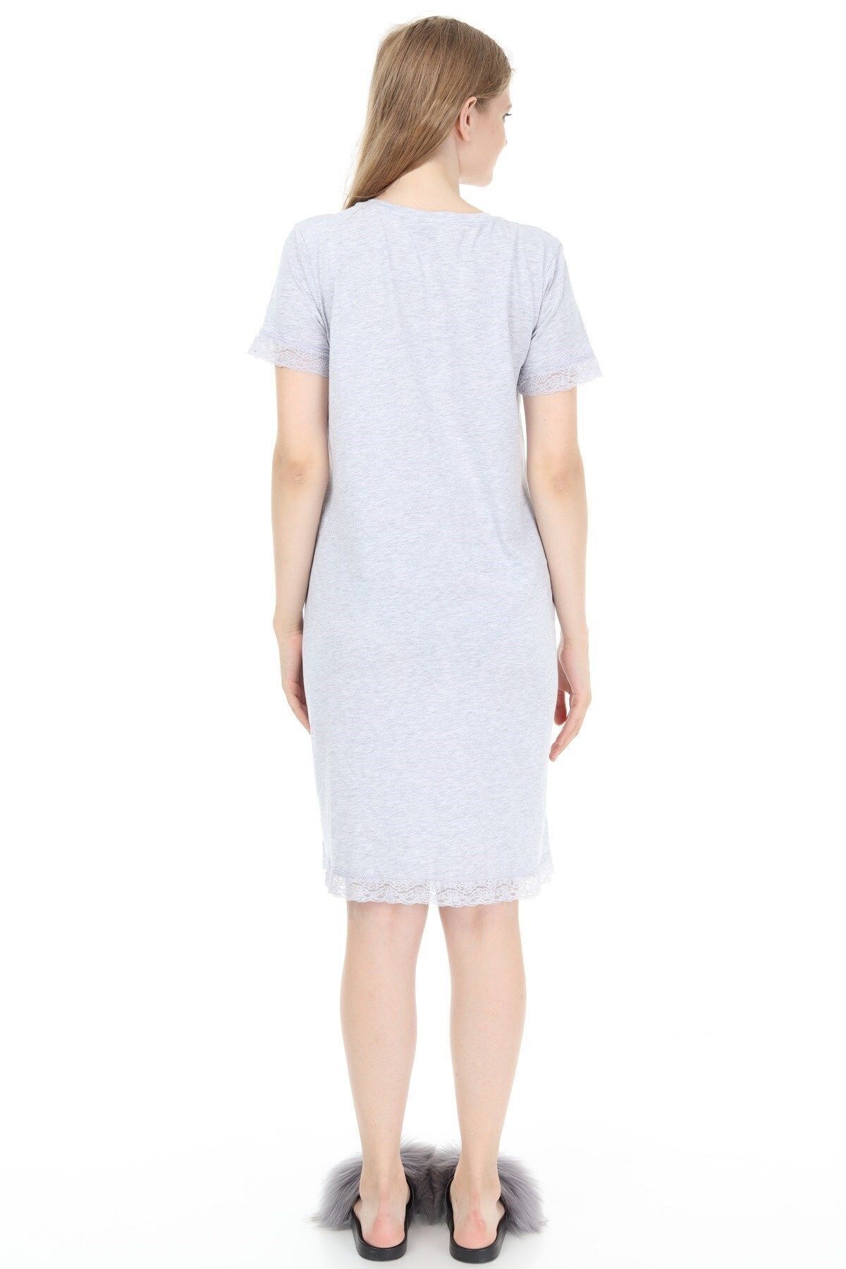 Luvmabelly Myra9590 Önden Çıt Çıtlı Dantelli Hamile Geceliği - Gri fotoğrafı 5 (önizleme)
