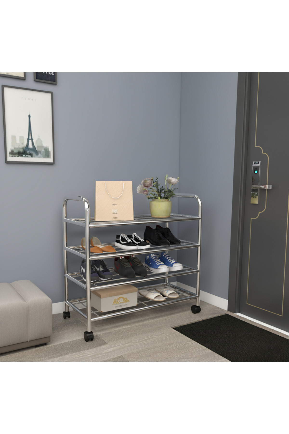 Wheeled Çağla Shoe Holder Multi-Purpose Shelf