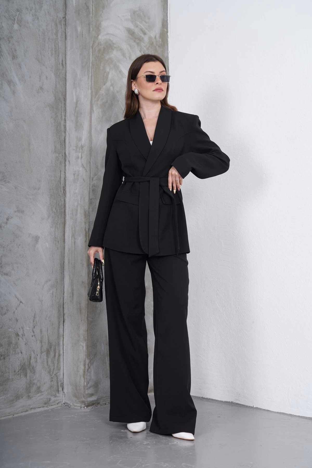 Women's Black Jacket Trousers Set