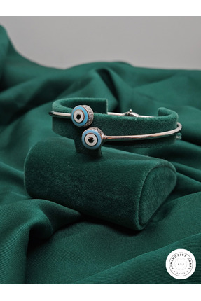 Luminosity Graft 925 Ayar Gümüş Nazar Boncuklu Zirkon Taşlı Kelepçe Bileklik