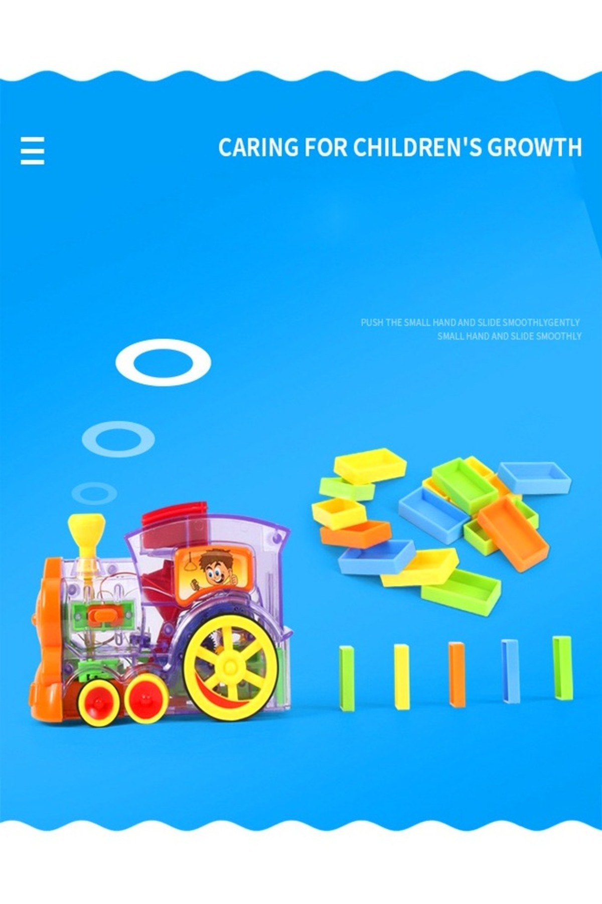 بازی قطار دومینو برقی، مجموعه بلوکهای قطار سرگرمکننده و رنگارنگ، اسباببازی ساختن و چیدن برای کودکان