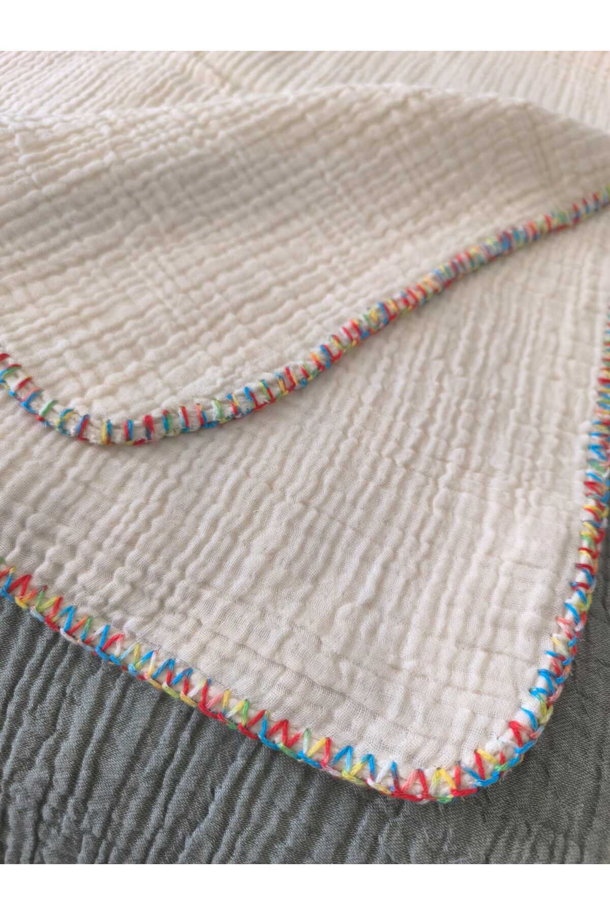 Multipurpose 4-ply Muslin Cream Baby Blanket with Shepherd's Stitching