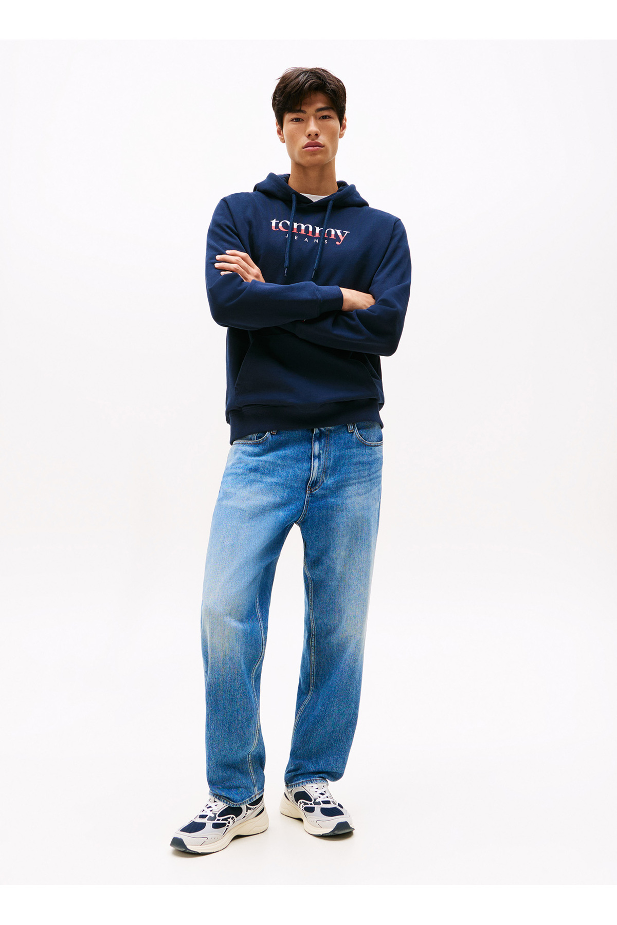 تامی جینز سویشرت کلاه‌دار مردانه سرمه‌ای DM0DM22113C1G هودی TJM REG DNA EX