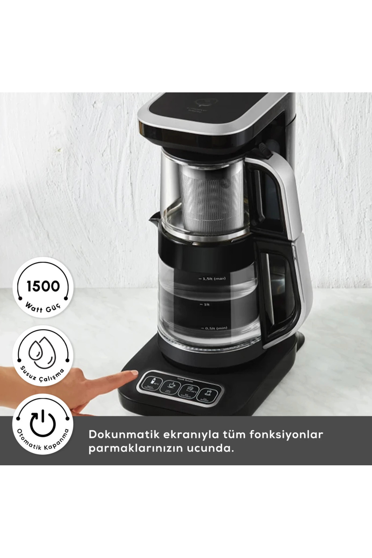 Karaca Çaysever Robotea Pro Connect 4 in 1 Konuşan Otomatik Cam Çay Mama ve Filtre Kahve Makinesi Wİ-Fİ fotoğrafı 3 (önizleme)