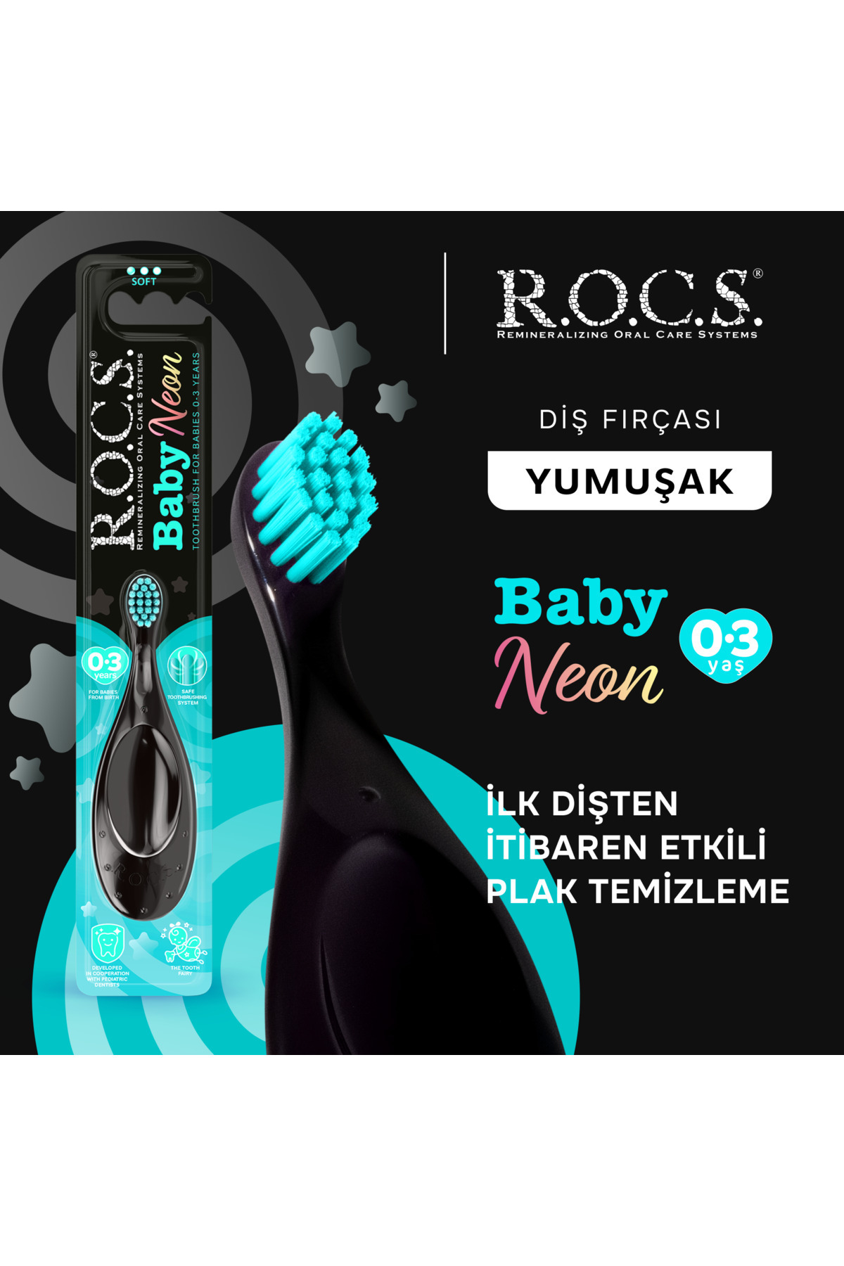 R.O.C.S. Baby Neon 0-3 Yaş Için Ekstra Yumuşak Diş Fırçası - Turkuaz