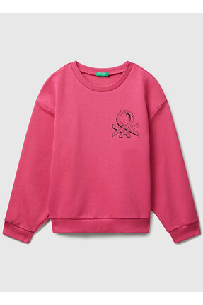 Benetton Baskılı Kız Çocuk Pembe Sweatshırt 3J68C10Q0