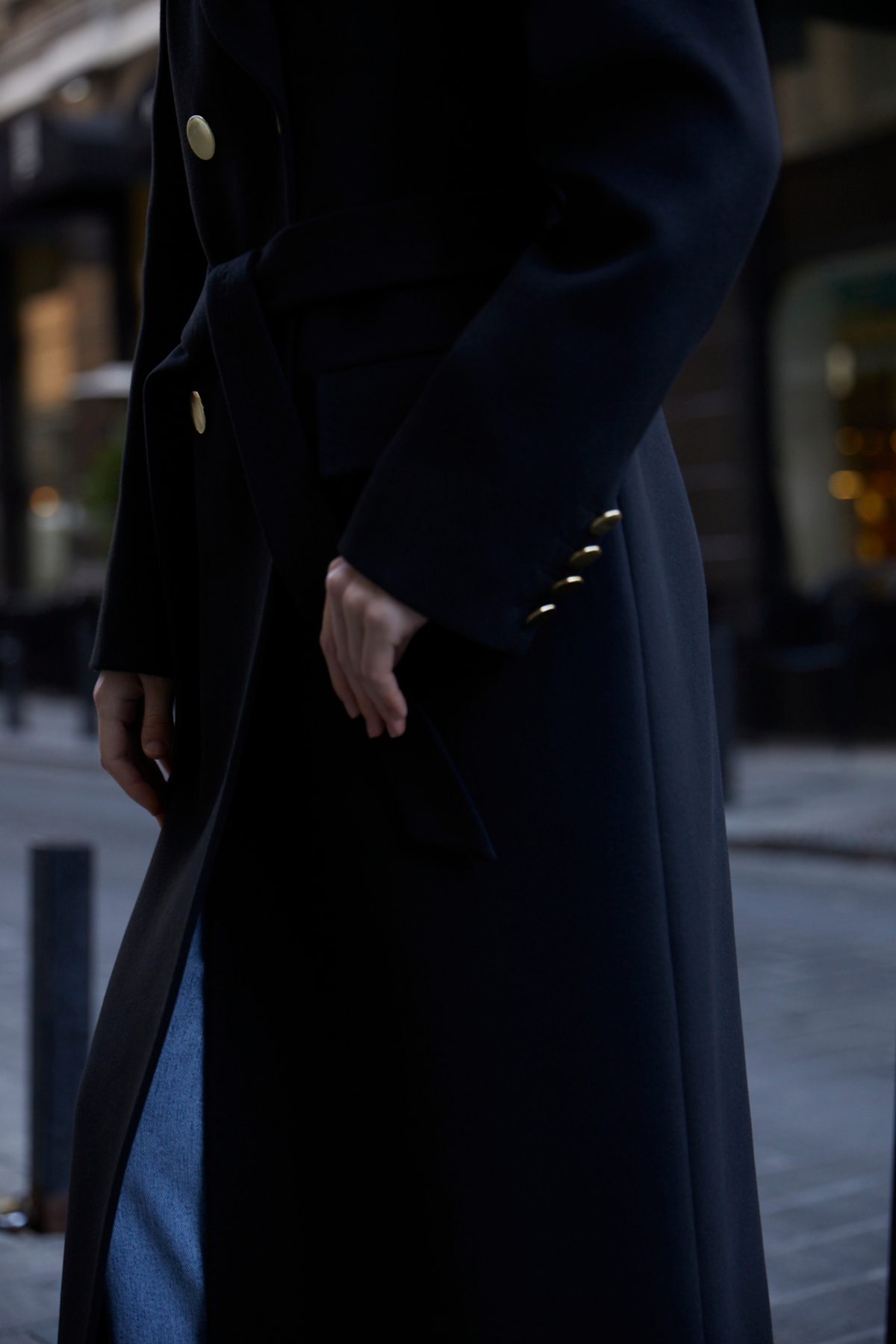 IDA Collection  Gold Detaylı Kruvaze Kaban Siyah - Görsel 4