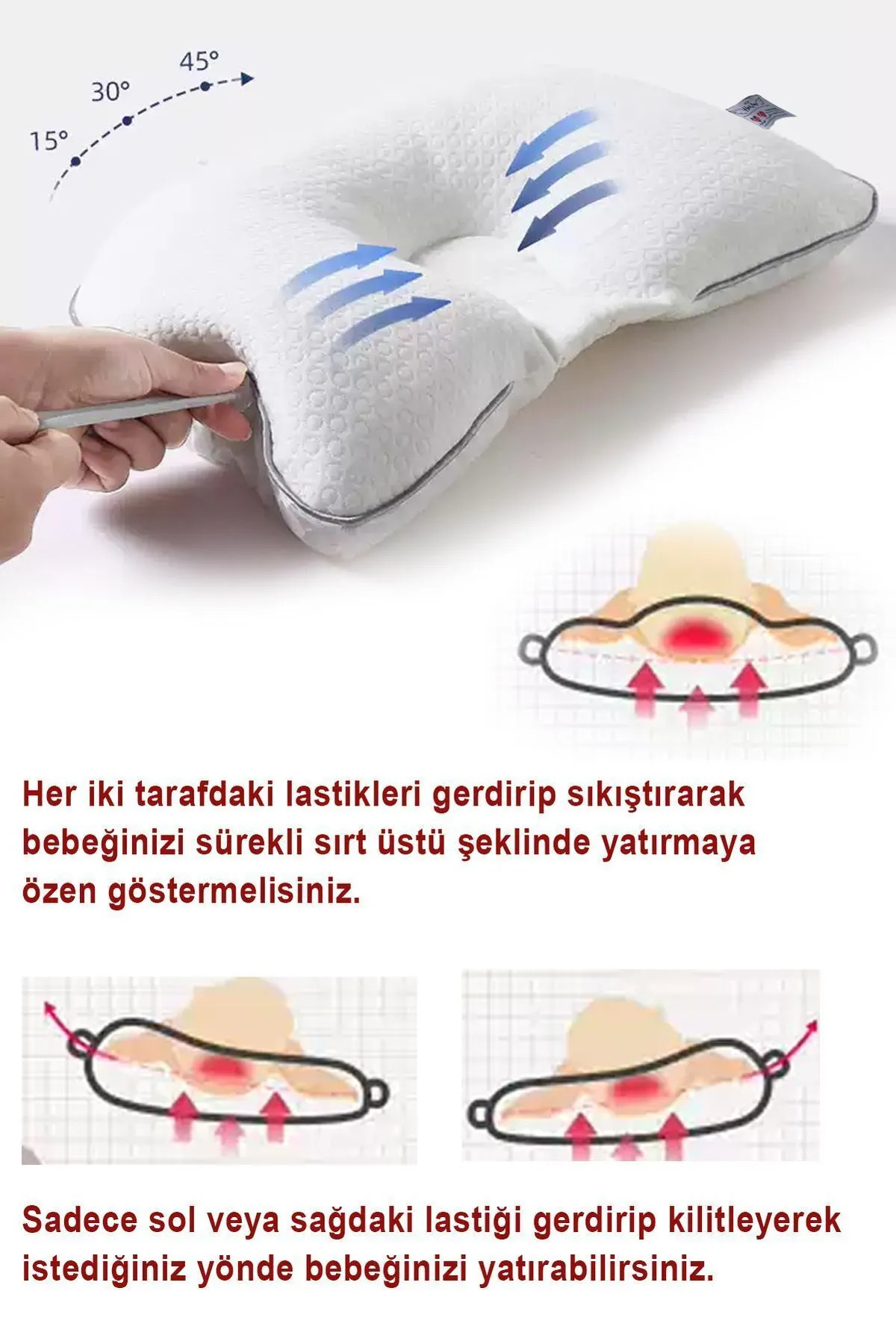 HALZEY Düz Kafa Yastığı & Bebek Yastığı %100 Pamuk, Terletmez, Gri Kalp Desenli fotoğrafı 6 (önizleme)