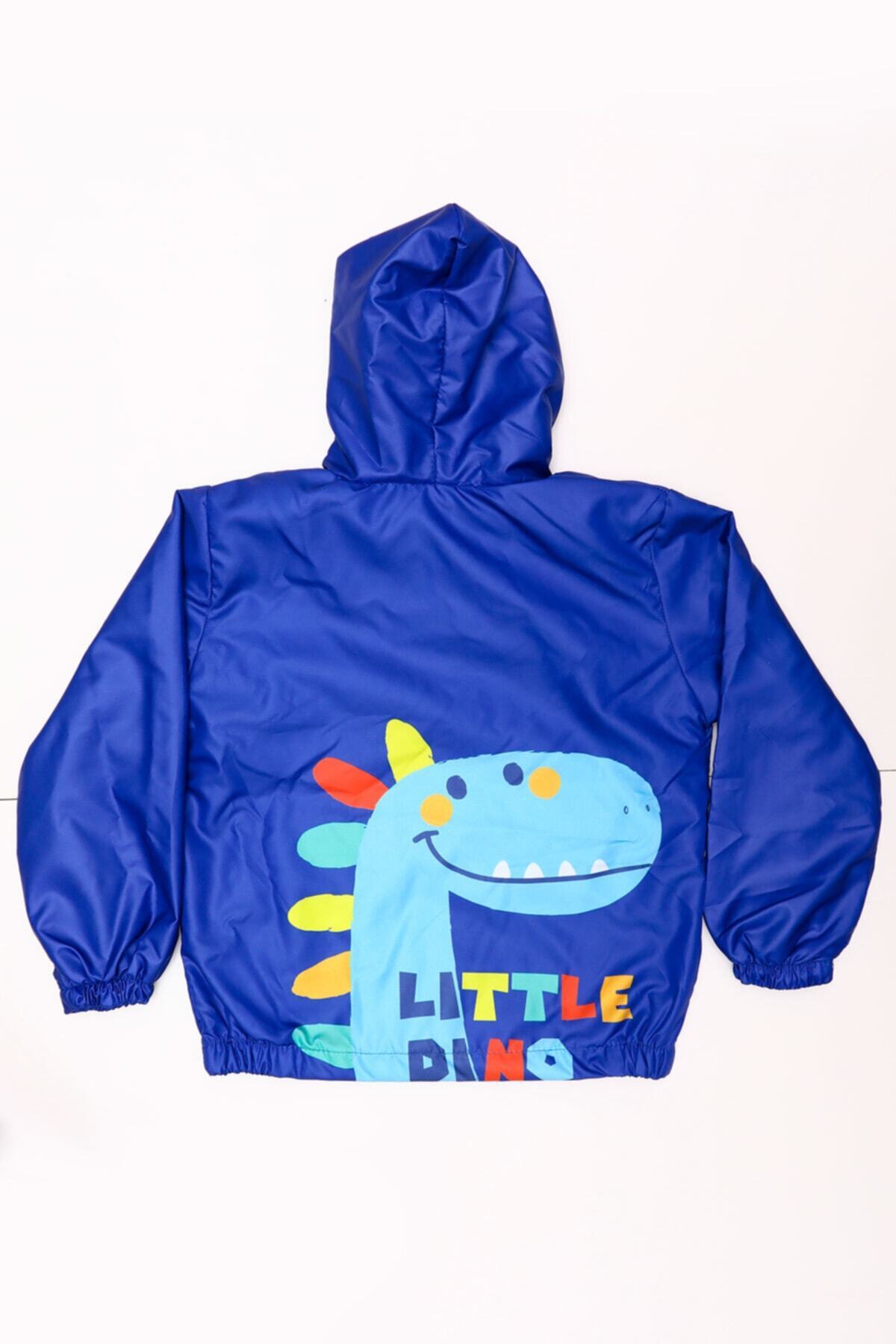 Mika Bebek & Çocuk Dinozor Desenli Kapüşonlu Mavi Erkek Çocuk Yağmurluk fotoğrafı 2 (önizleme)
