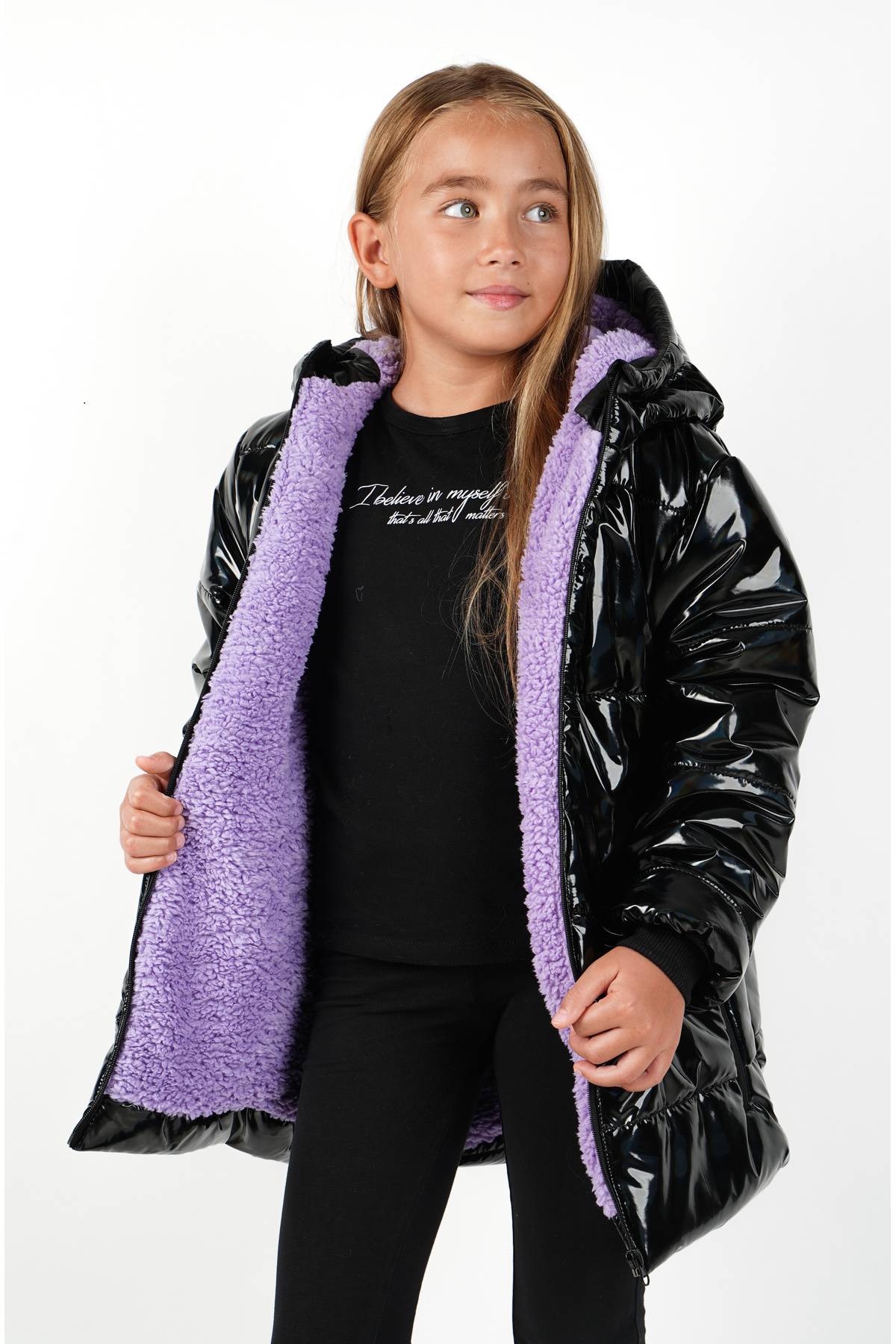 DUBLİNO KİDS LESKLÝ - Dívčí kabát s kapucí, voděodolný a větruodolný, s fialovou podšívkou Welsoft