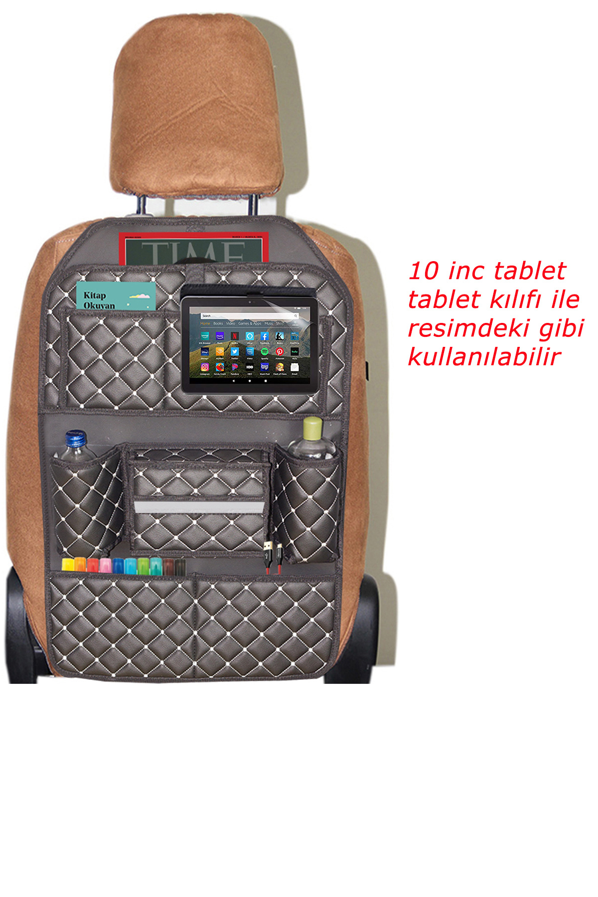 Bod Cunda Oto Koltuk Arkası Koruyucu Eşya Düzenleyici Araç içi Organizer Siyah-Beyaz fotoğrafı 6 (önizleme)