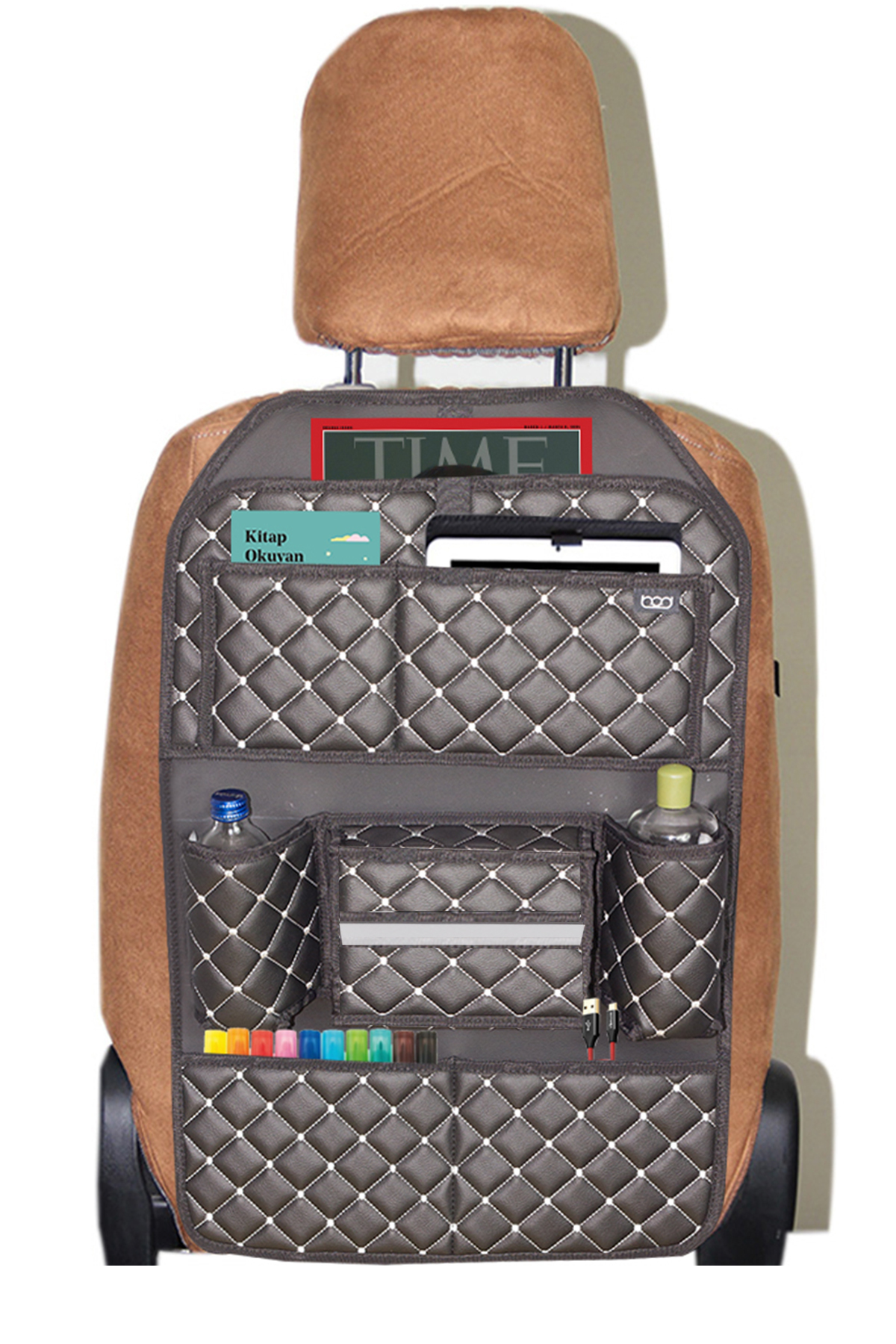 Bod Cunda Oto Koltuk Arkası Koruyucu Eşya Düzenleyici Araç içi Organizer Siyah-Beyaz fotoğrafı 2 (önizleme)