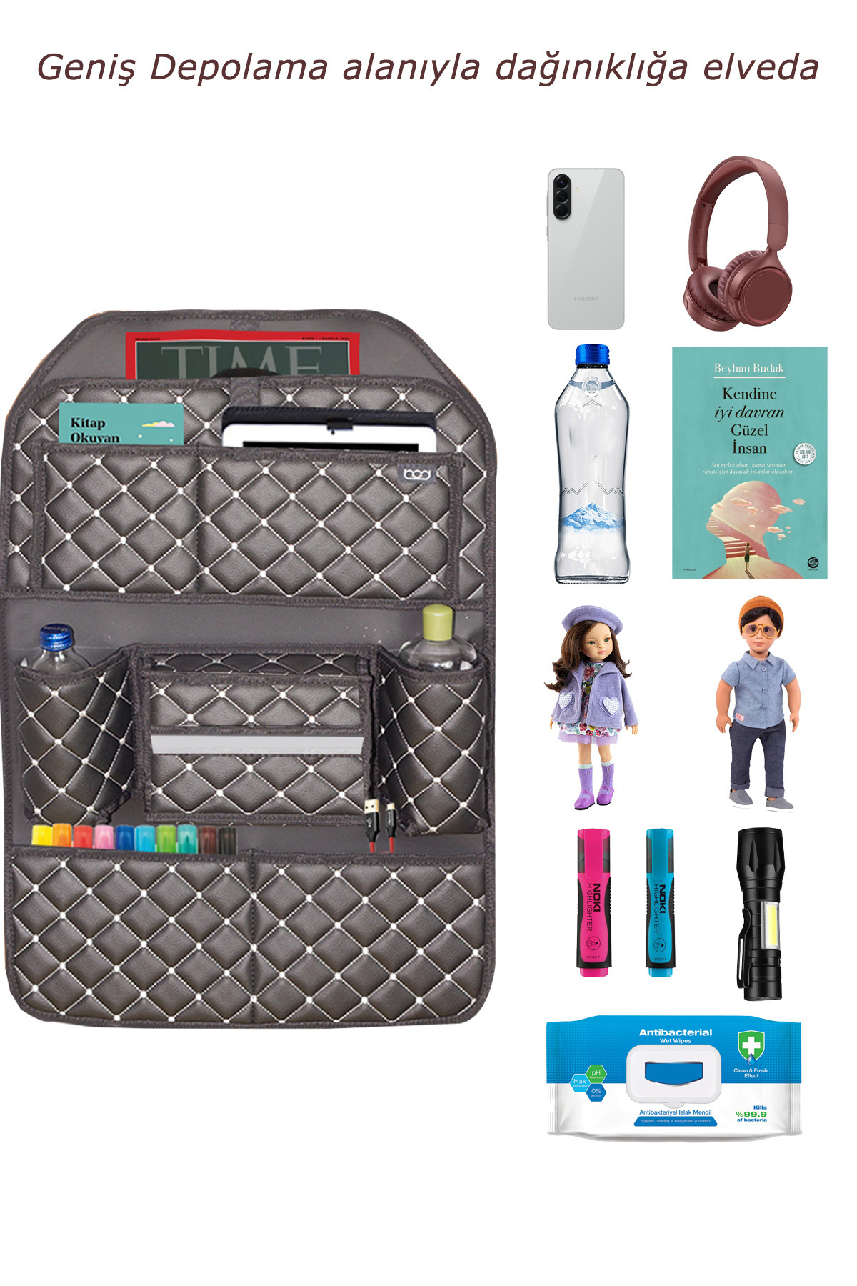 Bod Cunda Oto Koltuk Arkası Koruyucu Eşya Düzenleyici Araç içi Organizer Siyah-Beyaz fotoğrafı 3 (önizleme)