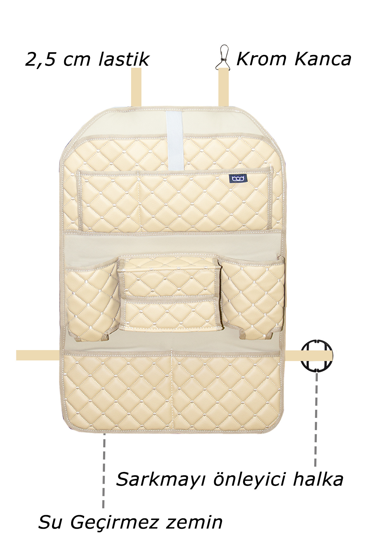 Bod Cunda Oto Koltuk Arkası Koruyucu Eşya Düzenleyici Araç içi Organizer Bej fotoğrafı 3 (önizleme)