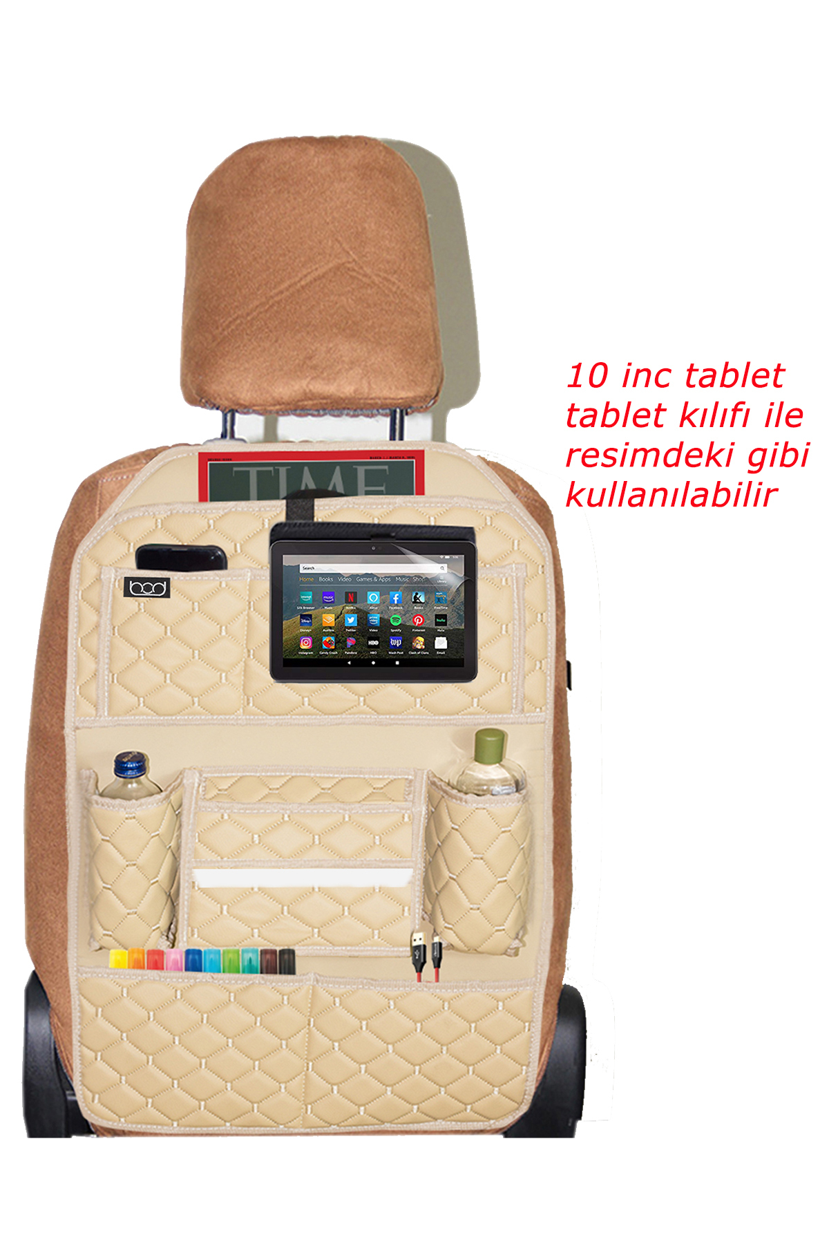 Bod Cunda Oto Koltuk Arkası Koruyucu Eşya Düzenleyici Araç içi Organizer Bej fotoğrafı 5 (önizleme)