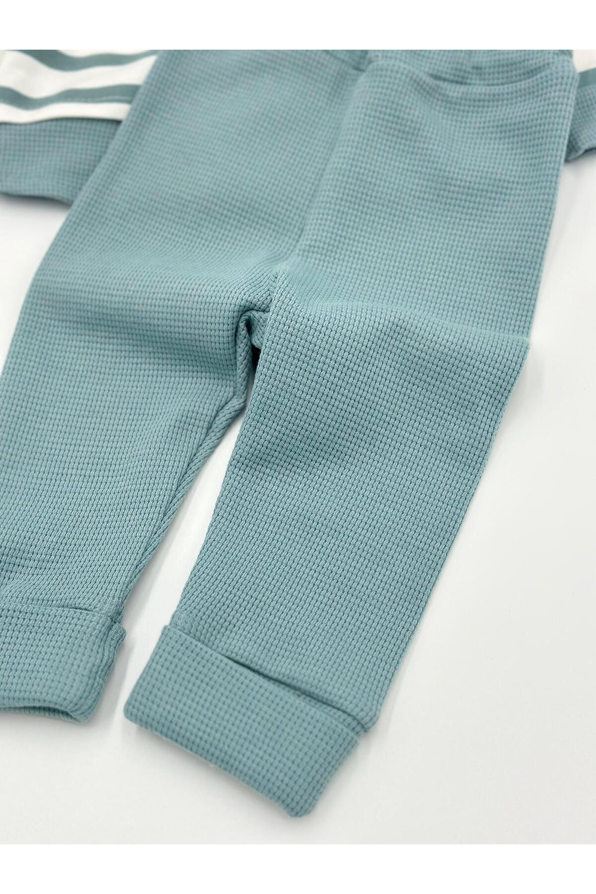 voyyo kids baby Erkek Bebek Mevsimlik Takımı Ayıcık Nakışlı Uzun Kollu Bisiklet Yaka Çizgili Sahte Gömlekli Takım fotoğrafı 3 (önizleme)