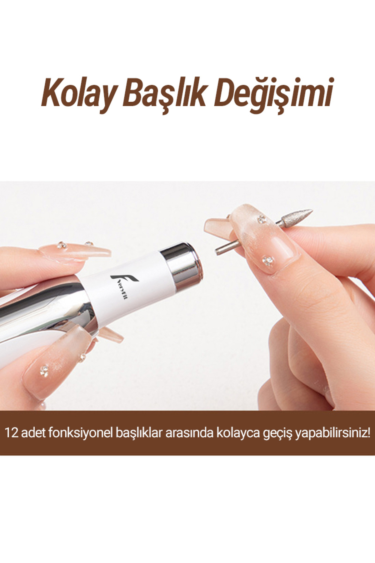 12 Başlıklı Kablosuz Şarjlı Elektrikli 3 Modlu Manikür Pedikür Tırnak Bakım Seti Aleti Cihazı — HY50 — تصویر 6 از 9