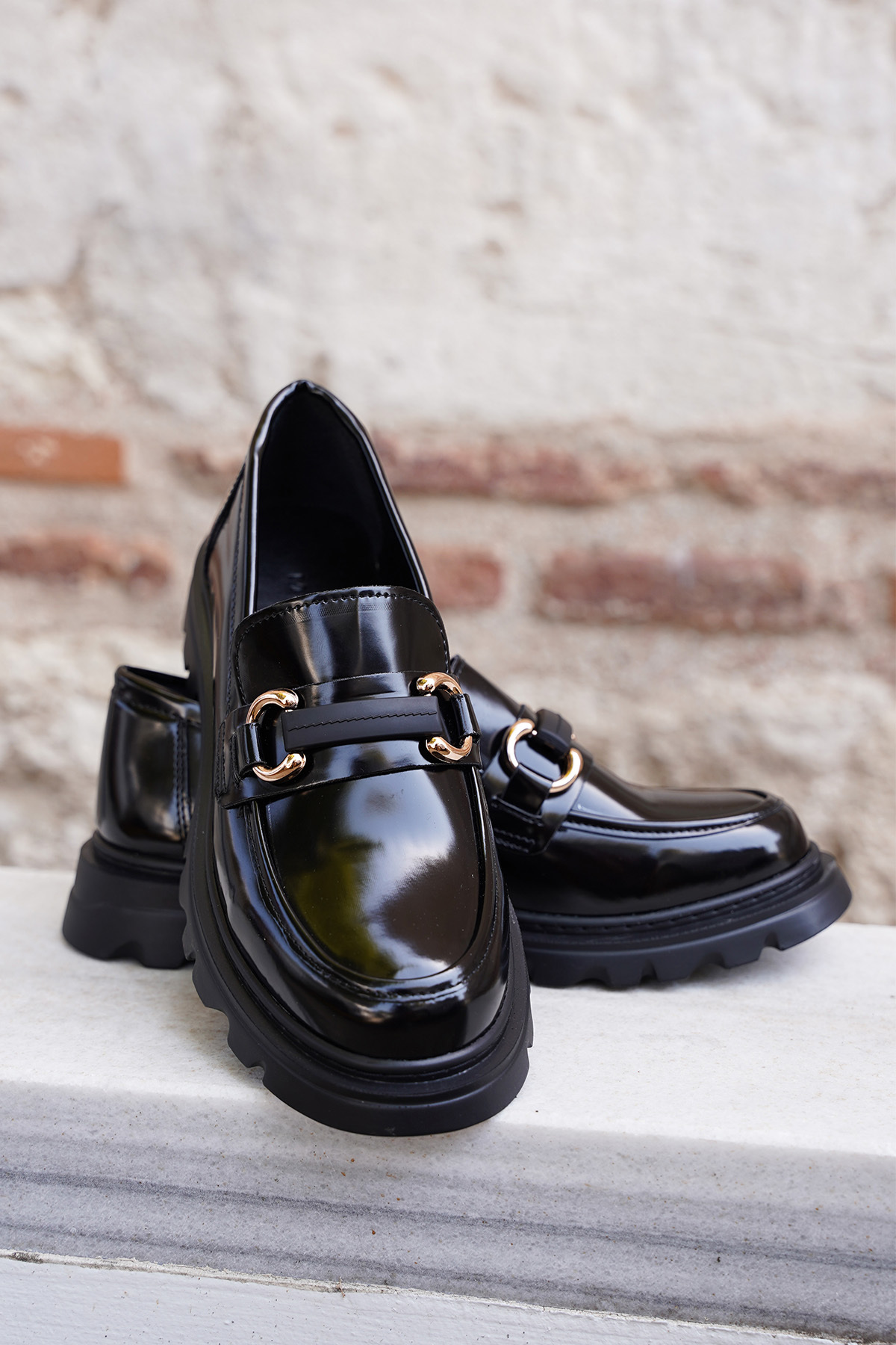 Marjin  Kadın Loafer Yüksek Taban Tokalı Günlük Ayakkabı Kinles Siyah - Görsel 6