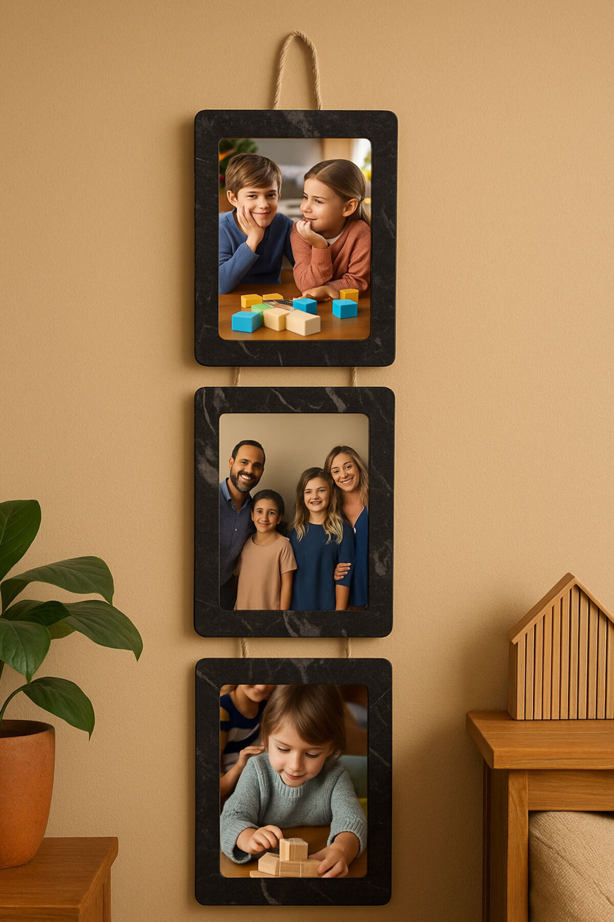Wood 3pcs 15x21 Cm Drawstring Photo frame Black
