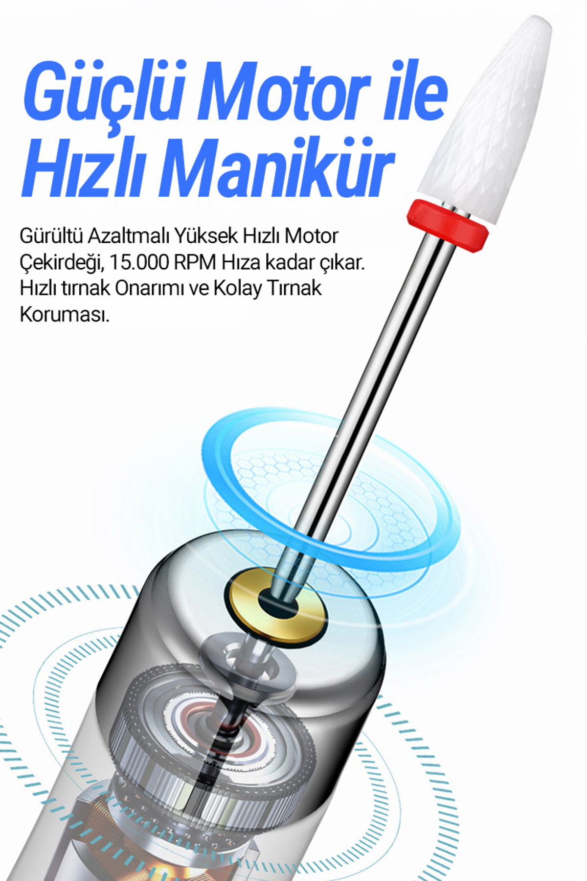 12 Başlıklı Kablosuz Şarjlı Elektrikli 3 Modlu Manikür Pedikür Tırnak Bakım Seti Aleti Cihazı — HY50 — تصویر 7 از 9