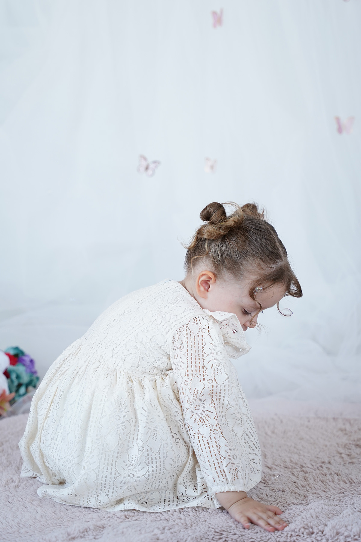 ALYRA Kız Bebek Çocuk Uzun Kollu Dantelli Fiyonklu Fırfırlı Parti Düğün Doğum Günü Bayramlık Elbise fotoğrafı 4 (önizleme)