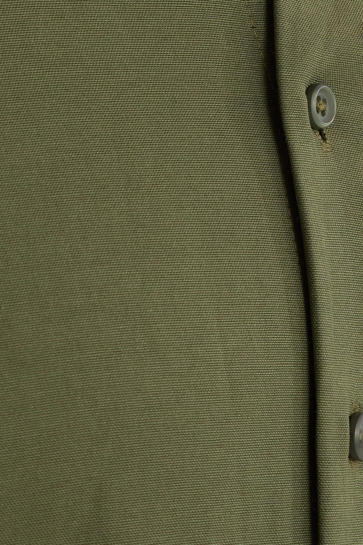 Tudors  Regular Fit Düğmeli Yaka Pamuklu Kolay Ütü Oxford Düz Erkek Haki Gömlek - Görsel 7