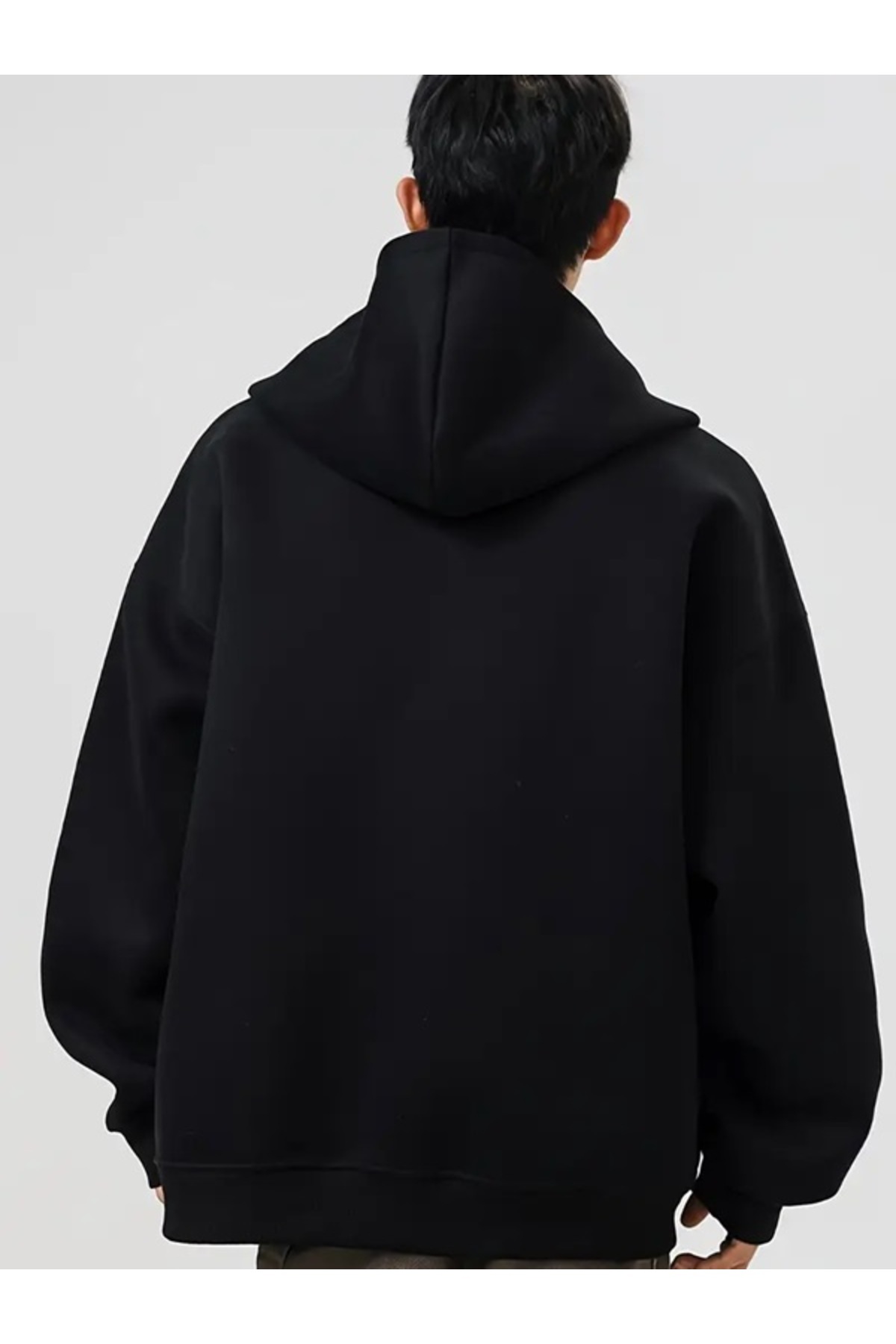 EXPECTED  Erkek Siyah Oversize Fermuarlı Hoodie - Streetwear Kapüşonlu Hırka - Görsel 2