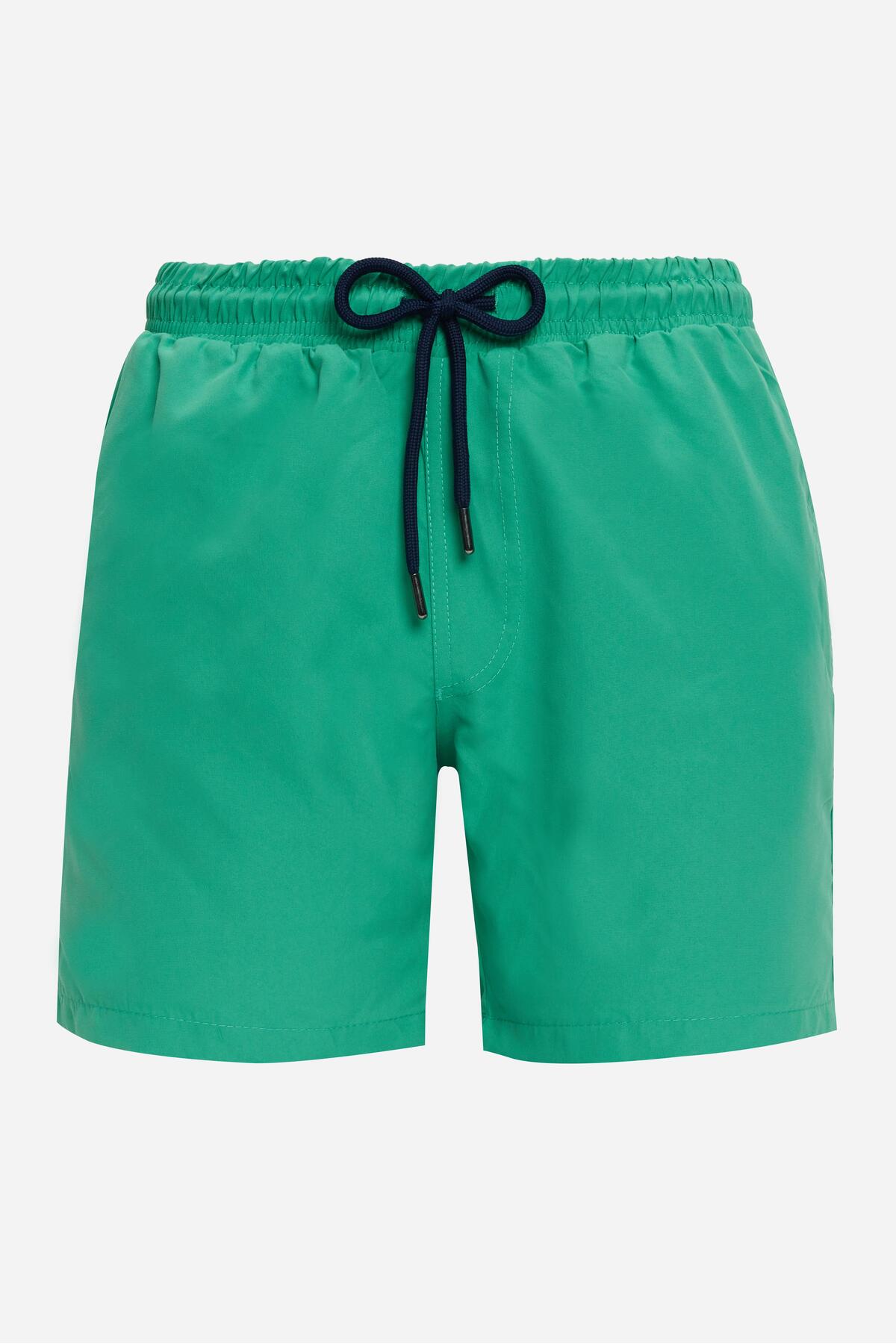 Tudors Men's Standard Fit Mesh Lined Quick-Drying Patterned Green Swim Trunks