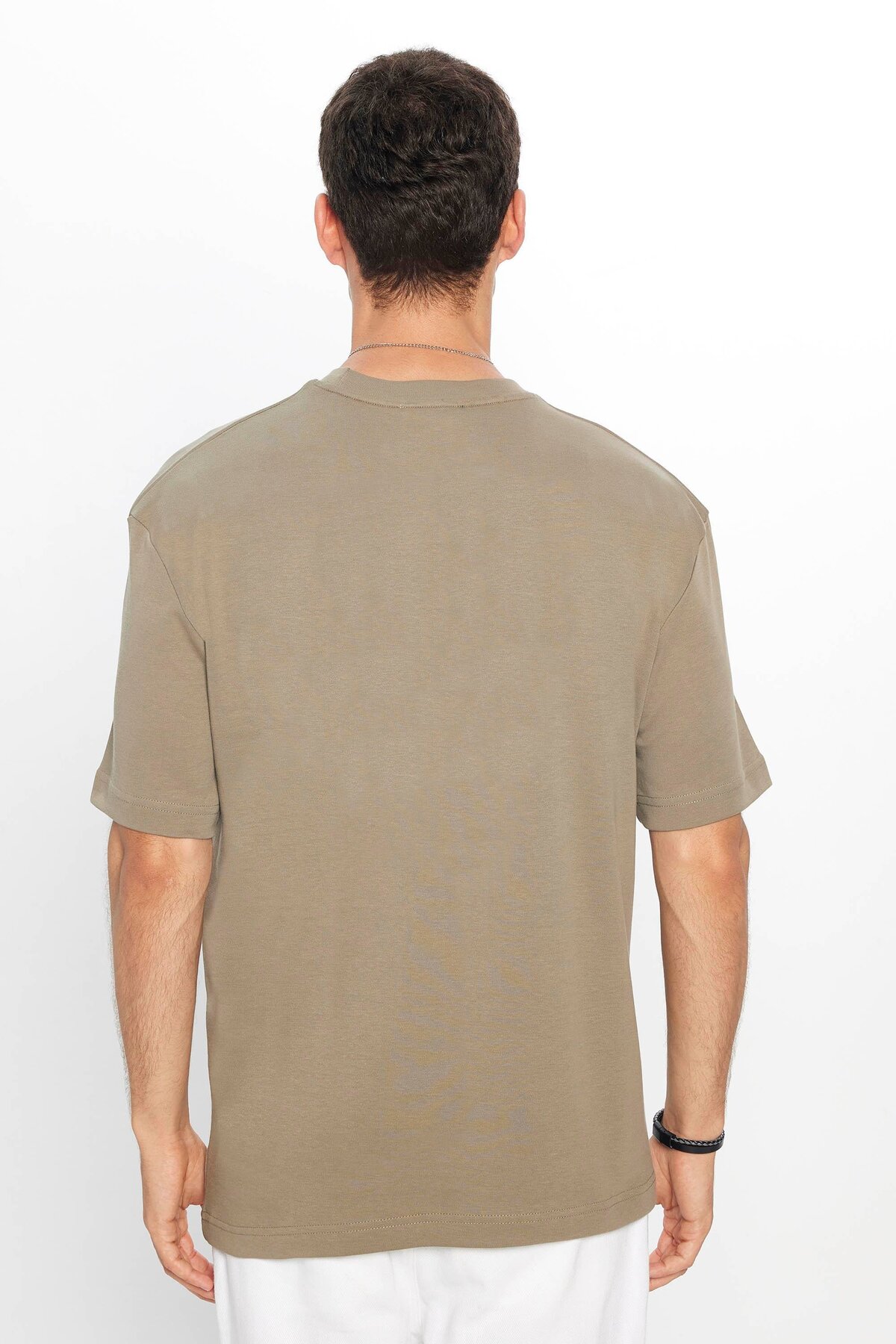 Tudors Unisex Oversize Geniş Kesim %100 Pamuk Yumuşak Dokulu Basic Bisiklet Yaka Haki Tişört görsel 5