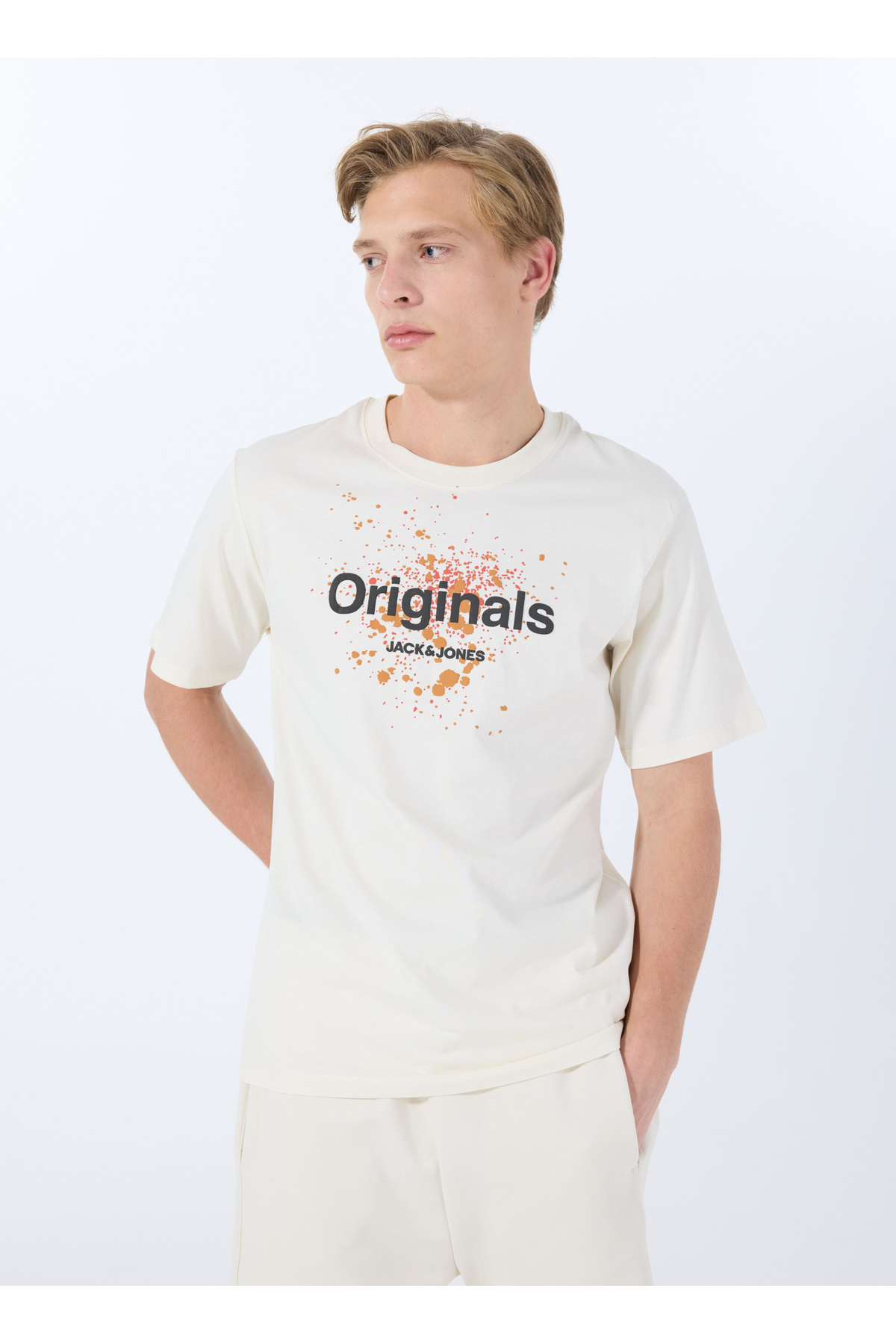 جک اند جونز تی شرت مردانه یقه سفید مردانه 12288515_JORSPLASH TEE SS CREW NECK