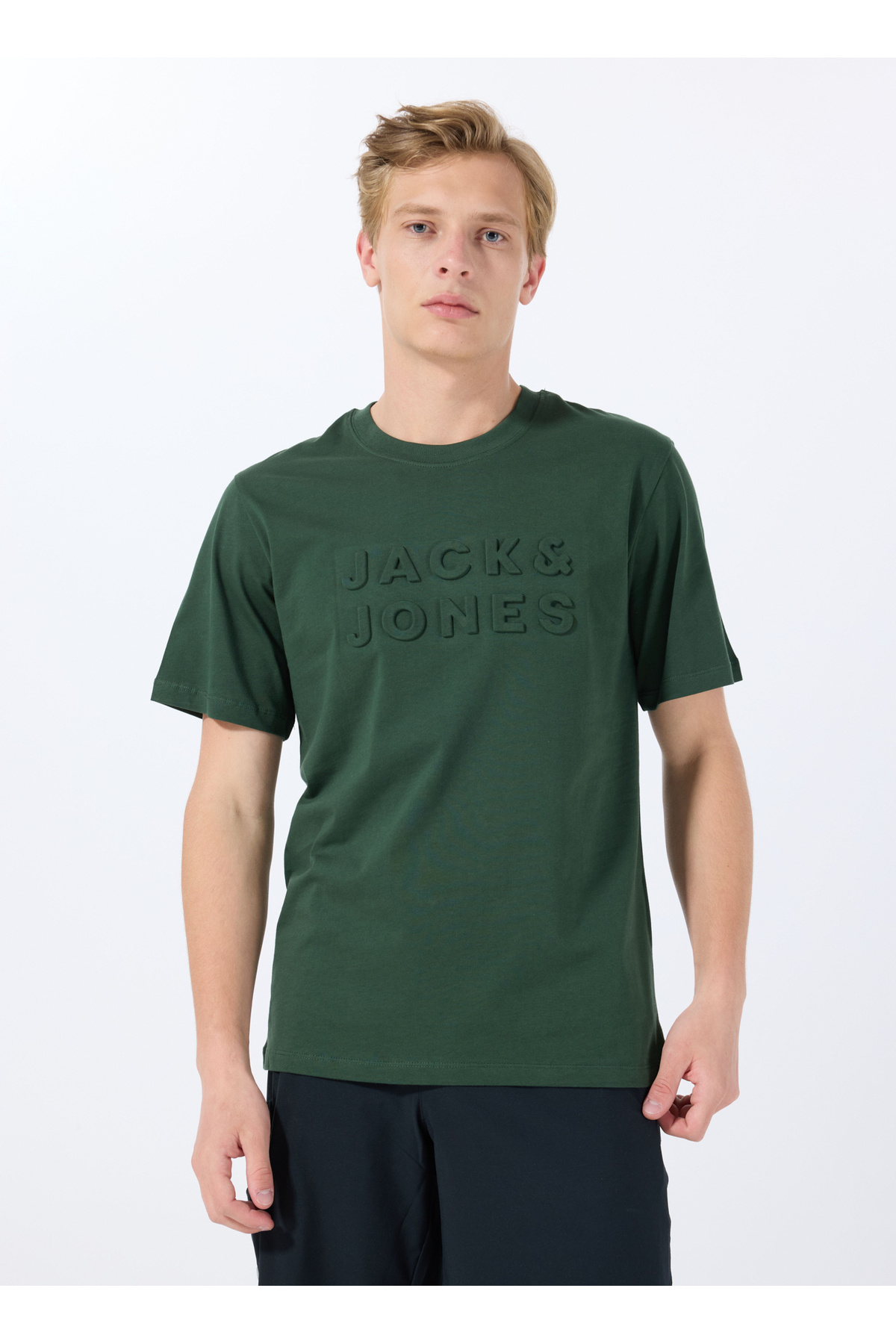 جک اند جونز تی شرت مردانه سبز تیره یقه گرد 12288523_JPRBLUPACER TEE SS CREW NE