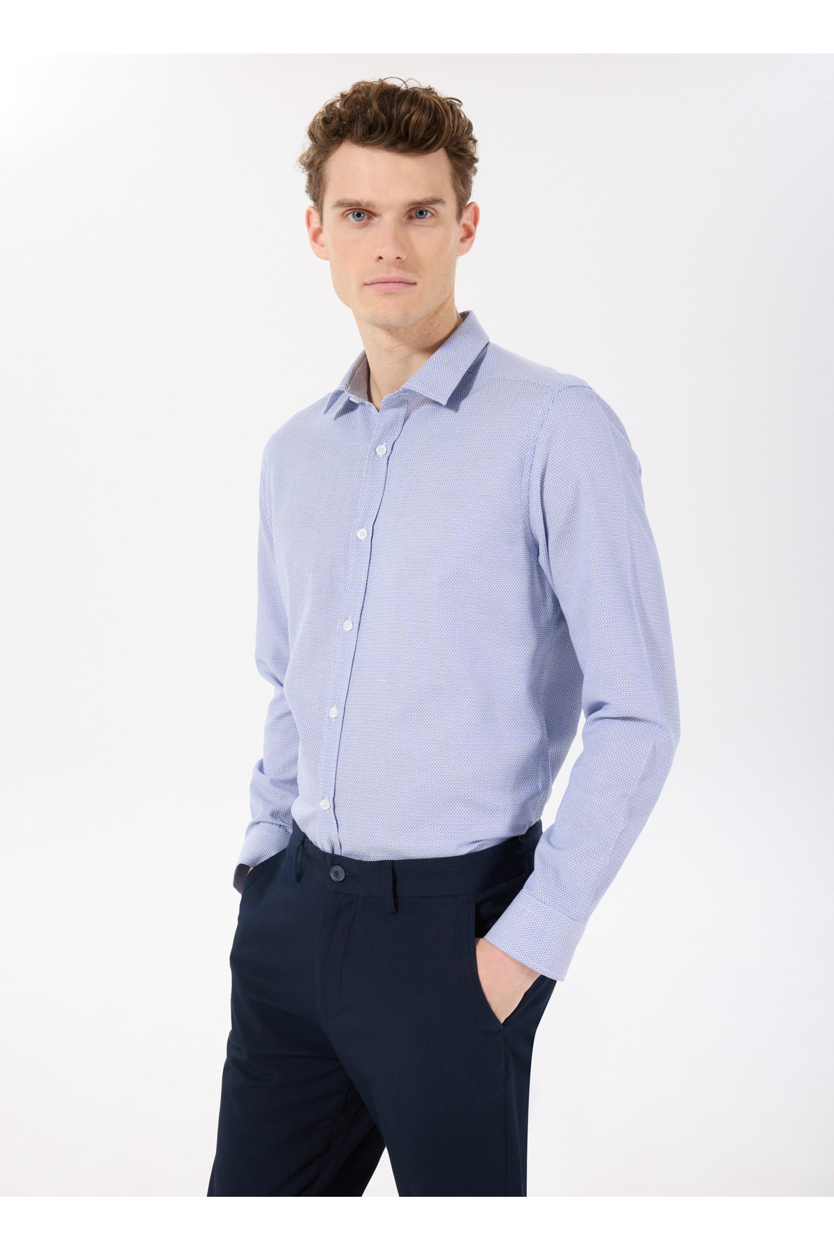  پیراهن مردانه یقه گرد ژاکارد سرمه‌ای PBF5SM-GML 5209