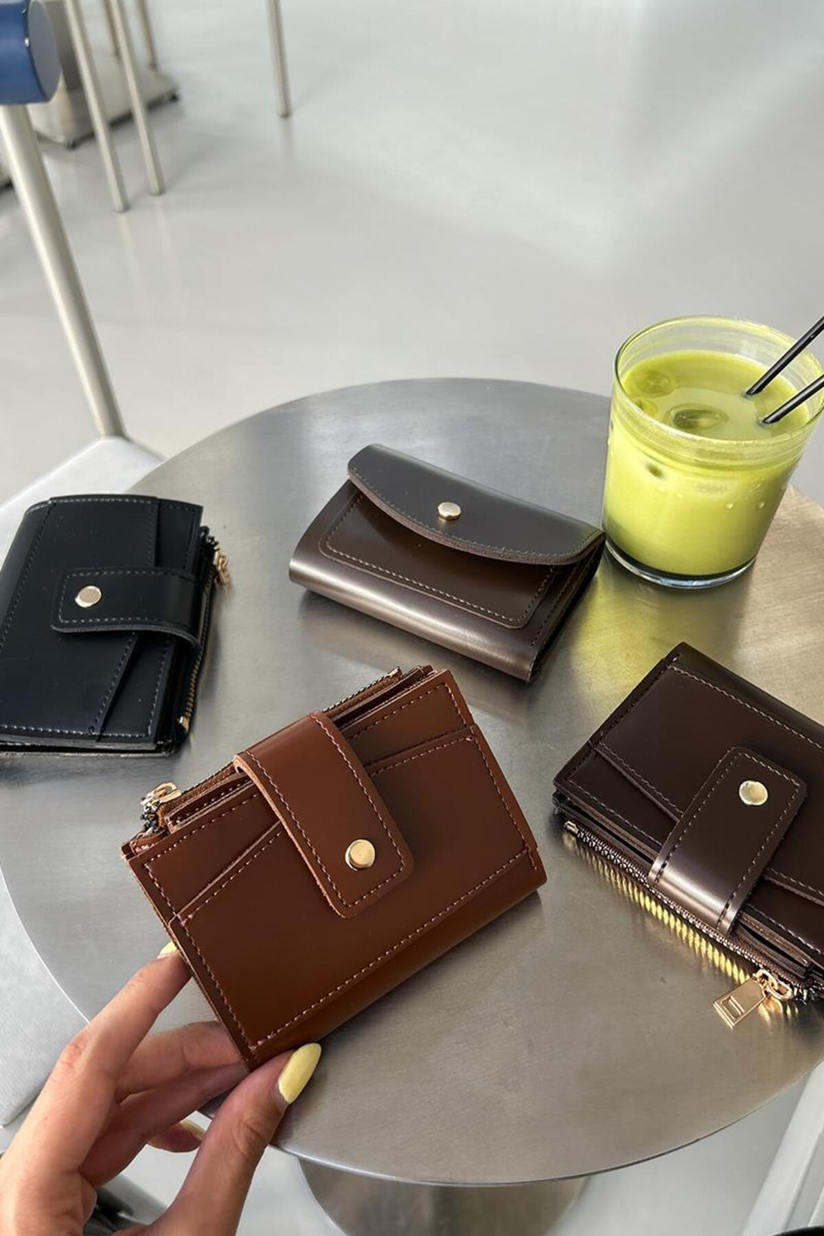 Shule Bags Payer Çıtçıtlı Kadın Cüzdan Siyah görsel 6