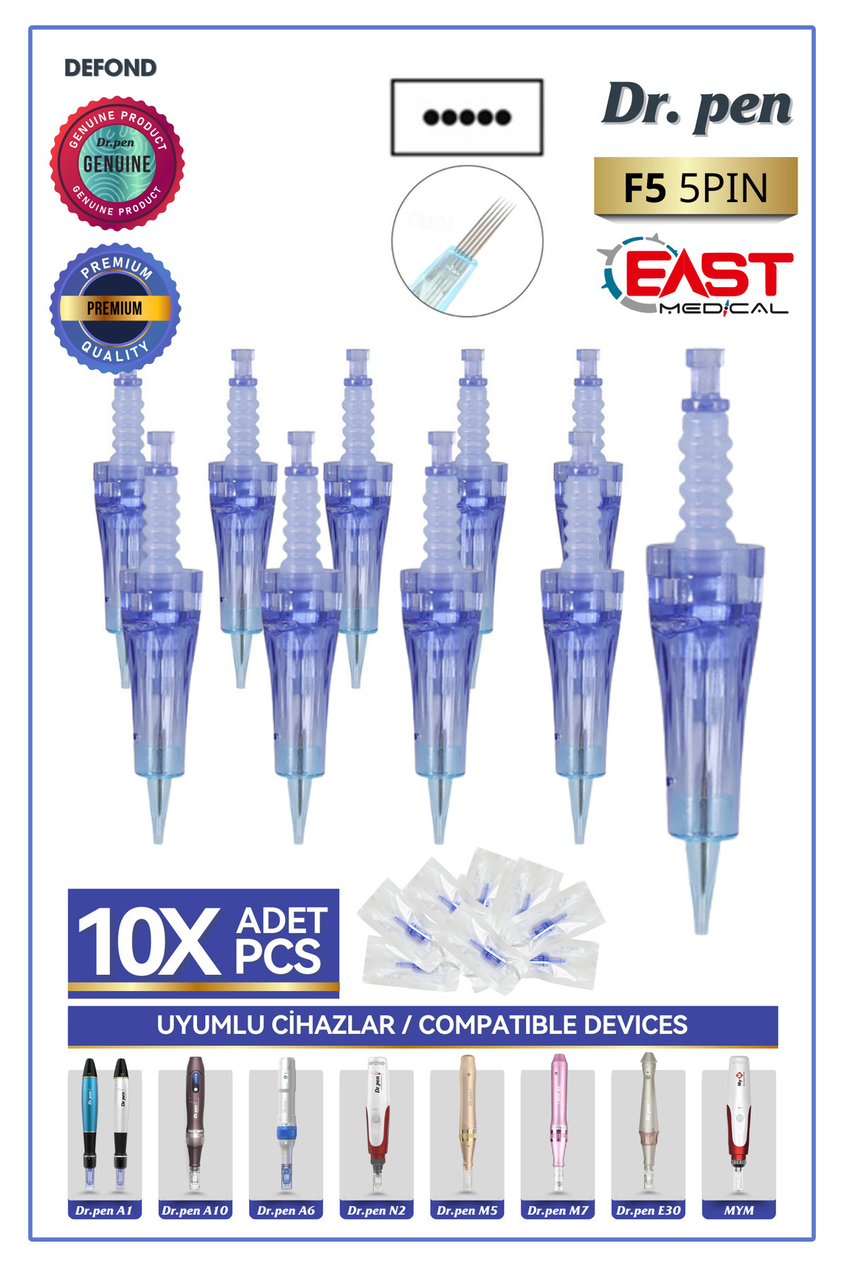 DEFOND Dr Pen A6-a10-a1-n2-m5-m7-e30-mym Uyumlu Iğneleri 10 Adet 5 Pin Orijinal Dermapen Iğne Kartuşu Göz