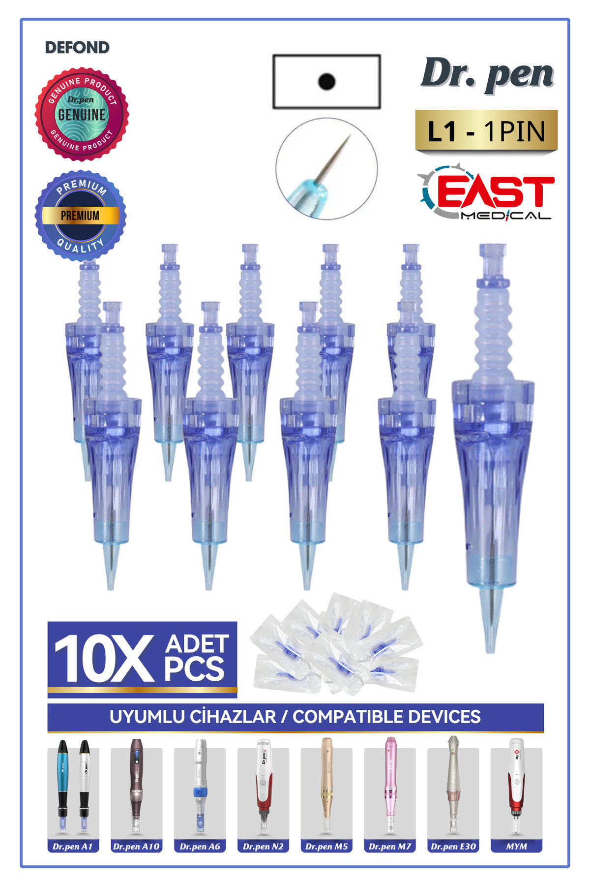 DEFOND Dr Pen A6-a10-a1-n2-m5-m7-e30-mym Uyumlu Iğneleri 10 Adet 1 Pin Orijinal Dermapen Iğne Kartuşu