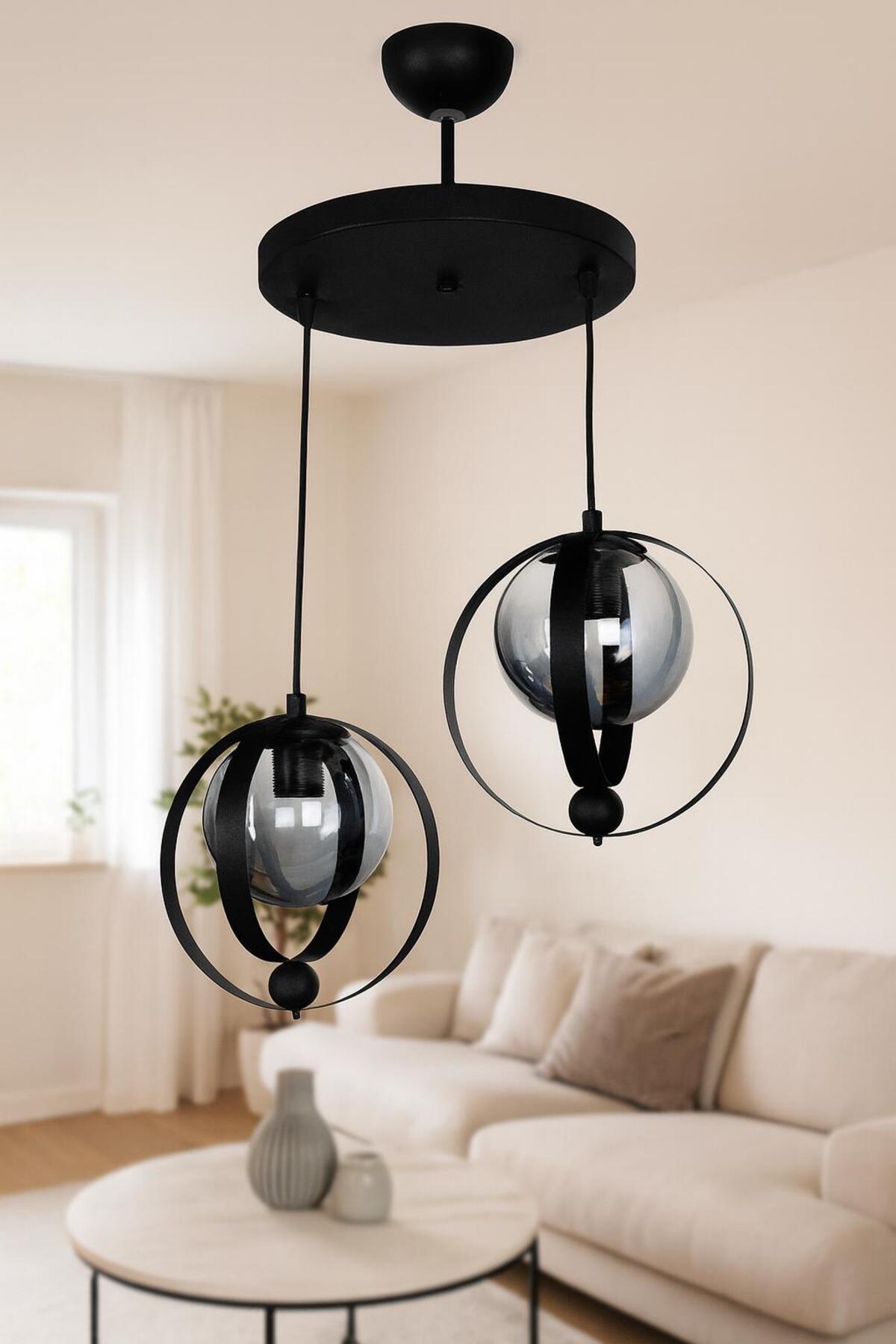 LIGHTING MARS BLACK (GLOP SMOKED) CHANDELIER with 2 pcs PENDANT GLASS Sports Chandelier Living Room Chandelier