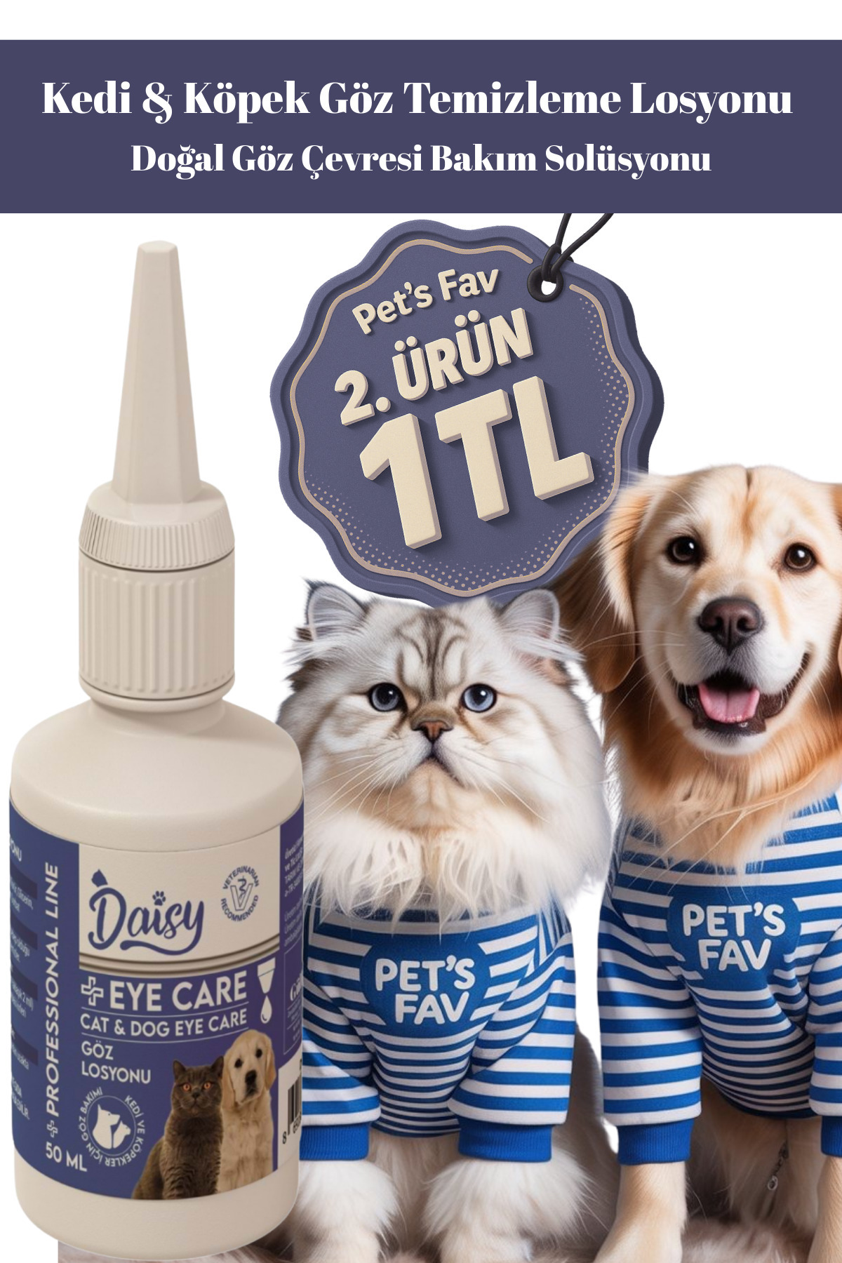 Pets Fav Kedi Köpek Göz Temizleme Losyonu 50 ml - Doğal Göz Çevresi Bakım Solüsyonu