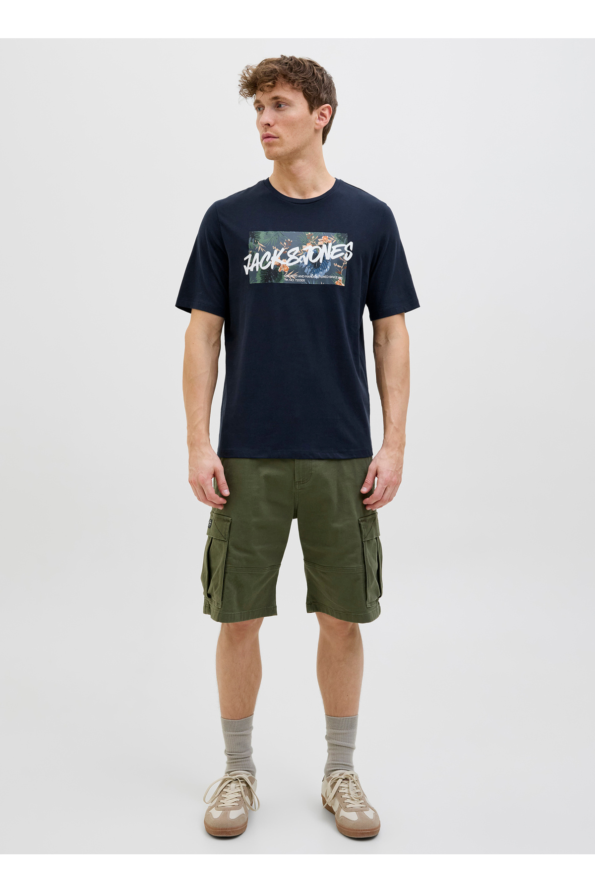 جک اند جونز تی شرت مردانه یقه ناوی آبی 12269324_JJHAWAII SHAPE TEE SS CREW