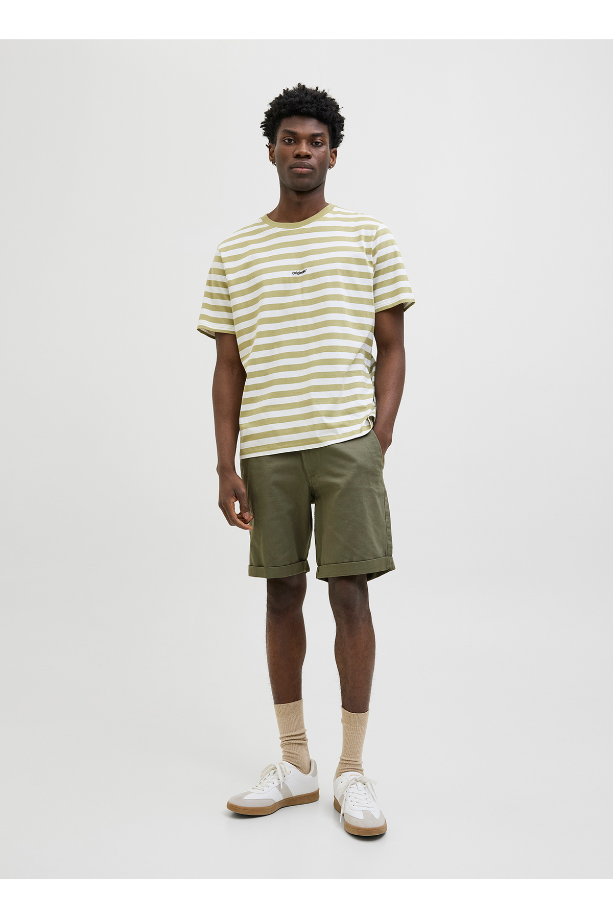 جک اند جونز شلوارک چینو کمر معمولی مردانه سبز 12182549_JPSTDAVE CHINO Shorts SRT