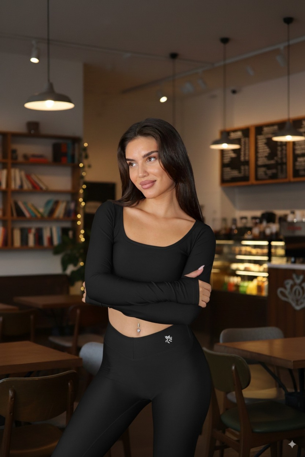 Keep Risen  Beli Ince Gösteren Özel V Kesim Kadın Spor Tayt Siyah - Görsel 4