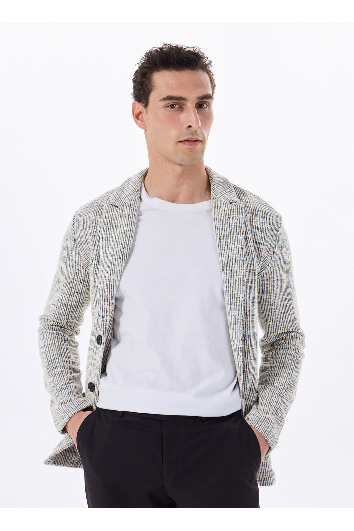 Fabrika  Basic Siyah - Ekru Erkek Jakarlı Ceket F5SM-CKT 2055 - Görsel 3