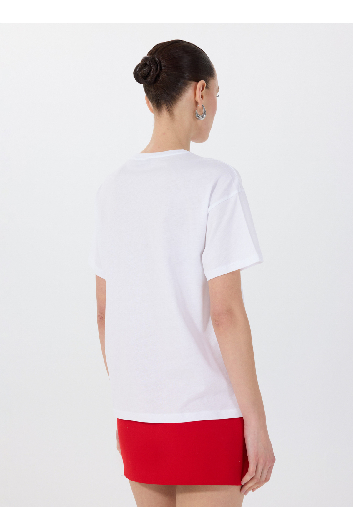 Fabrika Bisiklet Yaka Baskılı Beyaz Kadın T-Shirt F5SL-TST0426