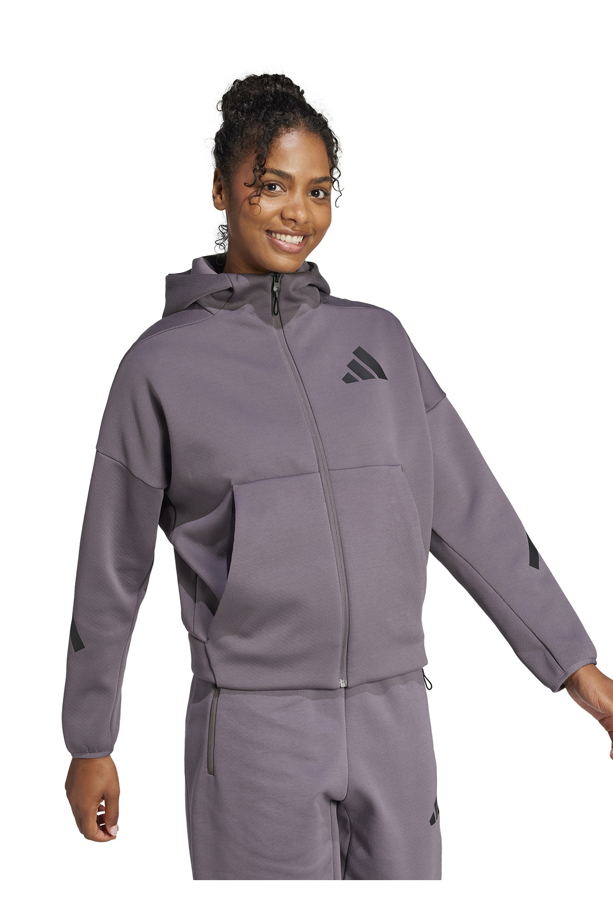 ODICE4点セット adidas JD5985 W Z.N.E. FZ Mor Loose Fit Düz Kadın Zip Ceket