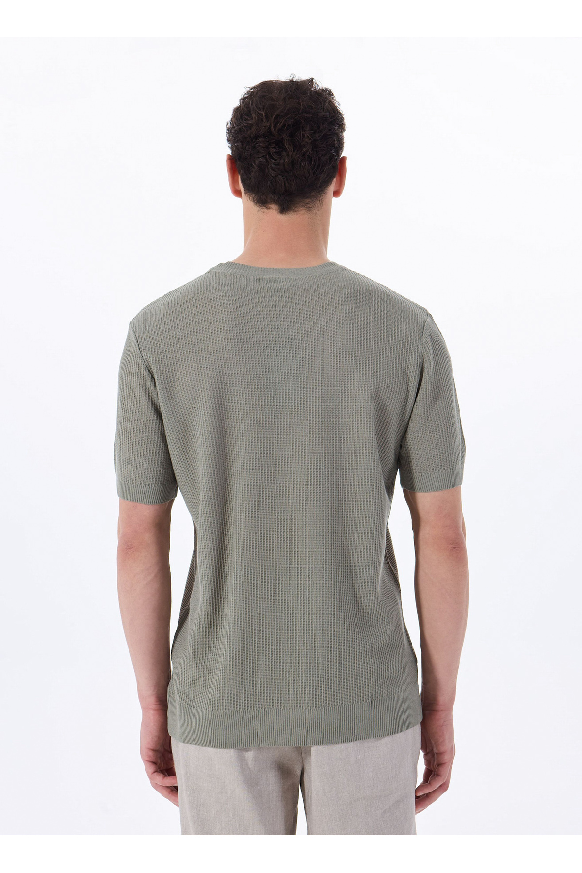 Fabrika  Haki Erkek Bisiklet Yaka Relaxed Fit Keten Karışımlı Kazak F5SM-KZK 2051 - Görsel 5
