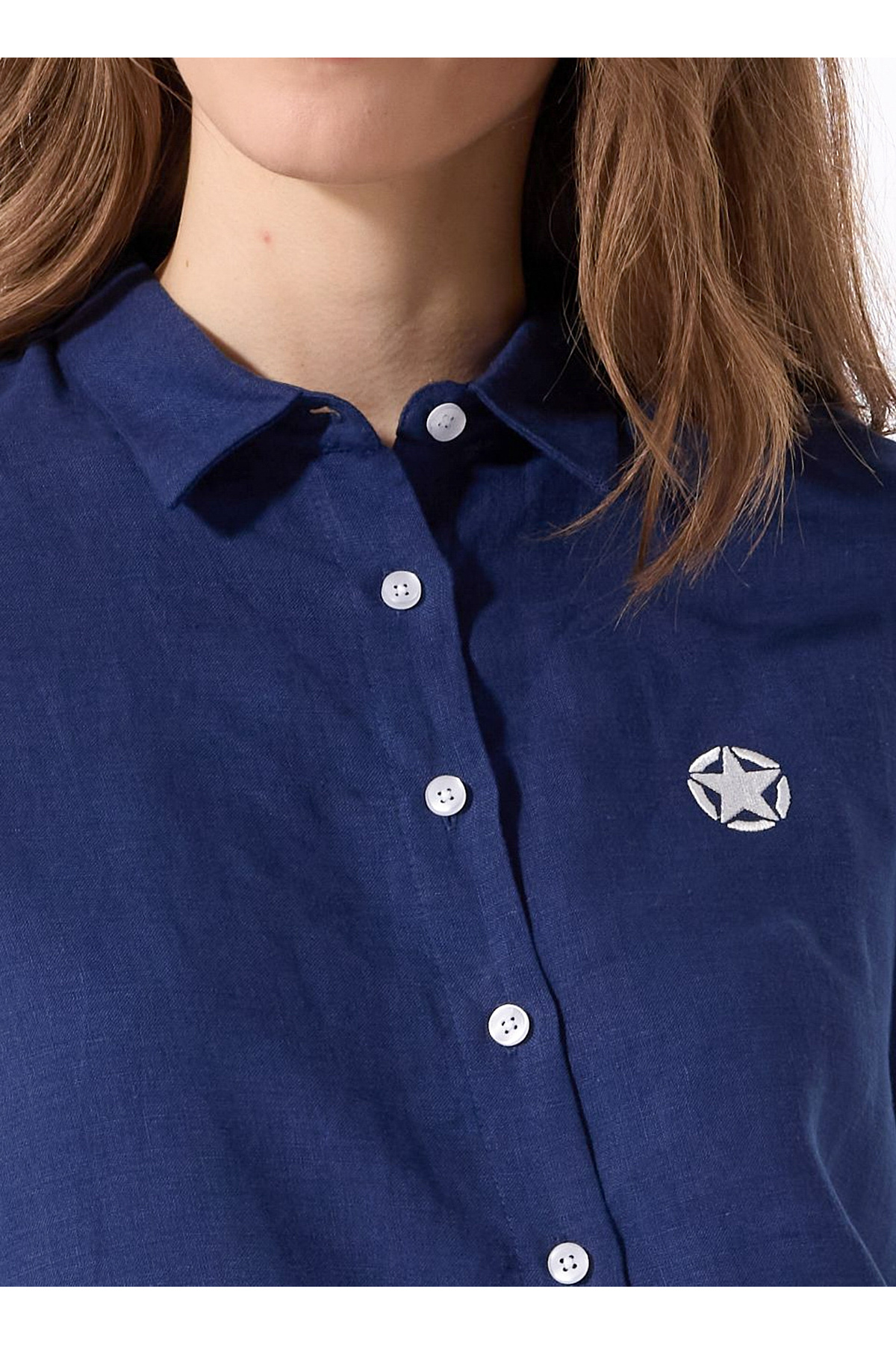 Jeep  Lacivert Kadın Relaxed %100 Keten Gömlek J5SL-GML7158 - Görsel 4