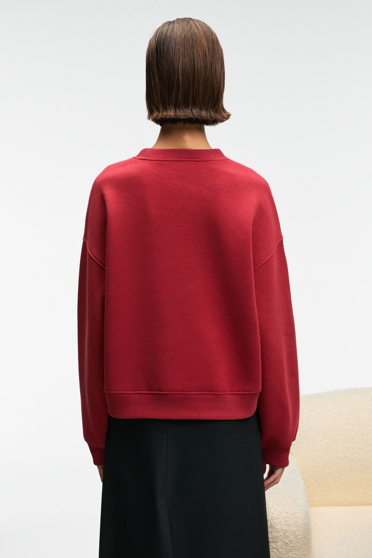 GRIMELANGE  SERENYA Kadın Pamuklu Etiket Detaylı Bisiklet Yaka Kırmızı Sweatshirt - Görsel 6