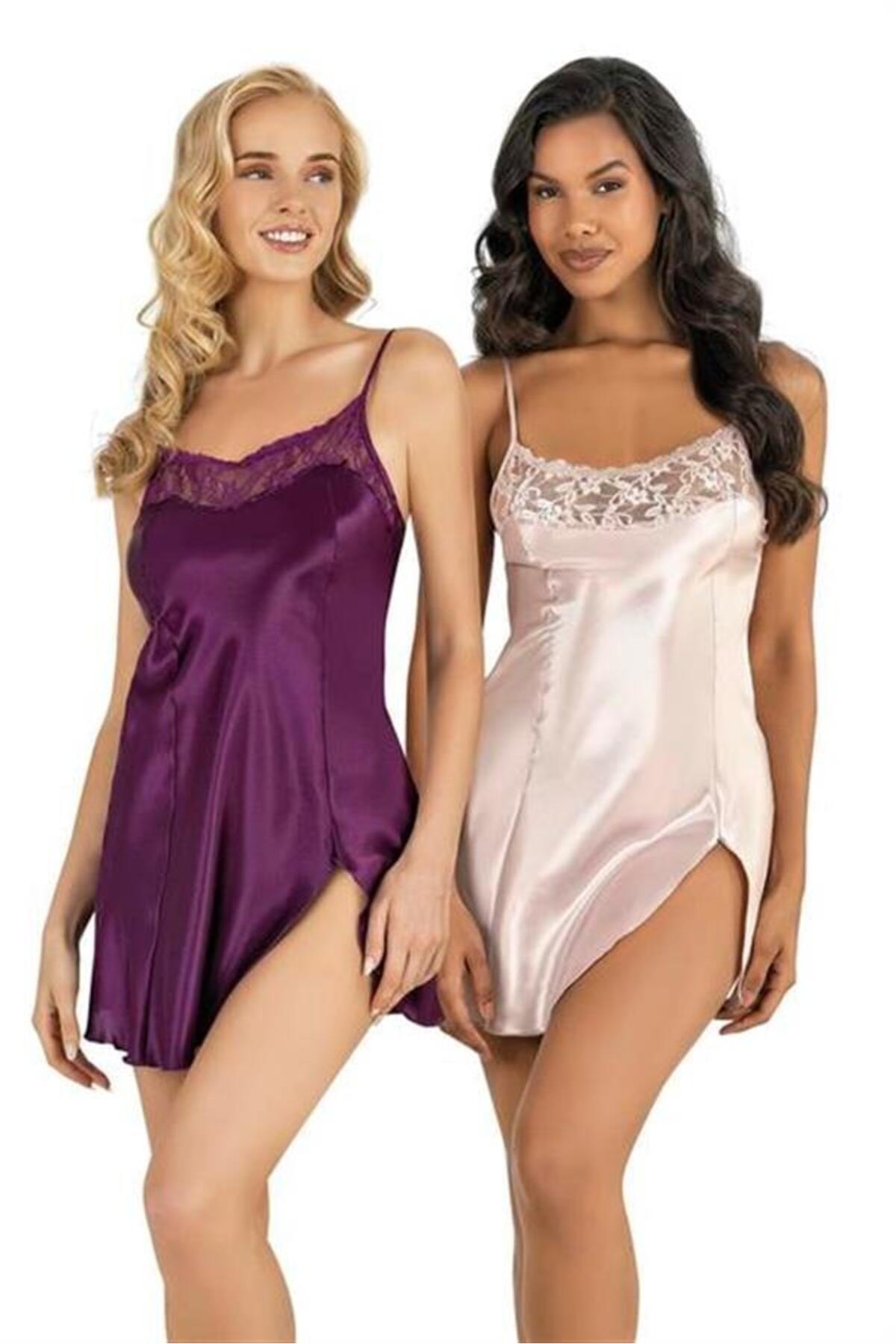 HAYAT STORE Mor Kısa Saten Gecelik 8217